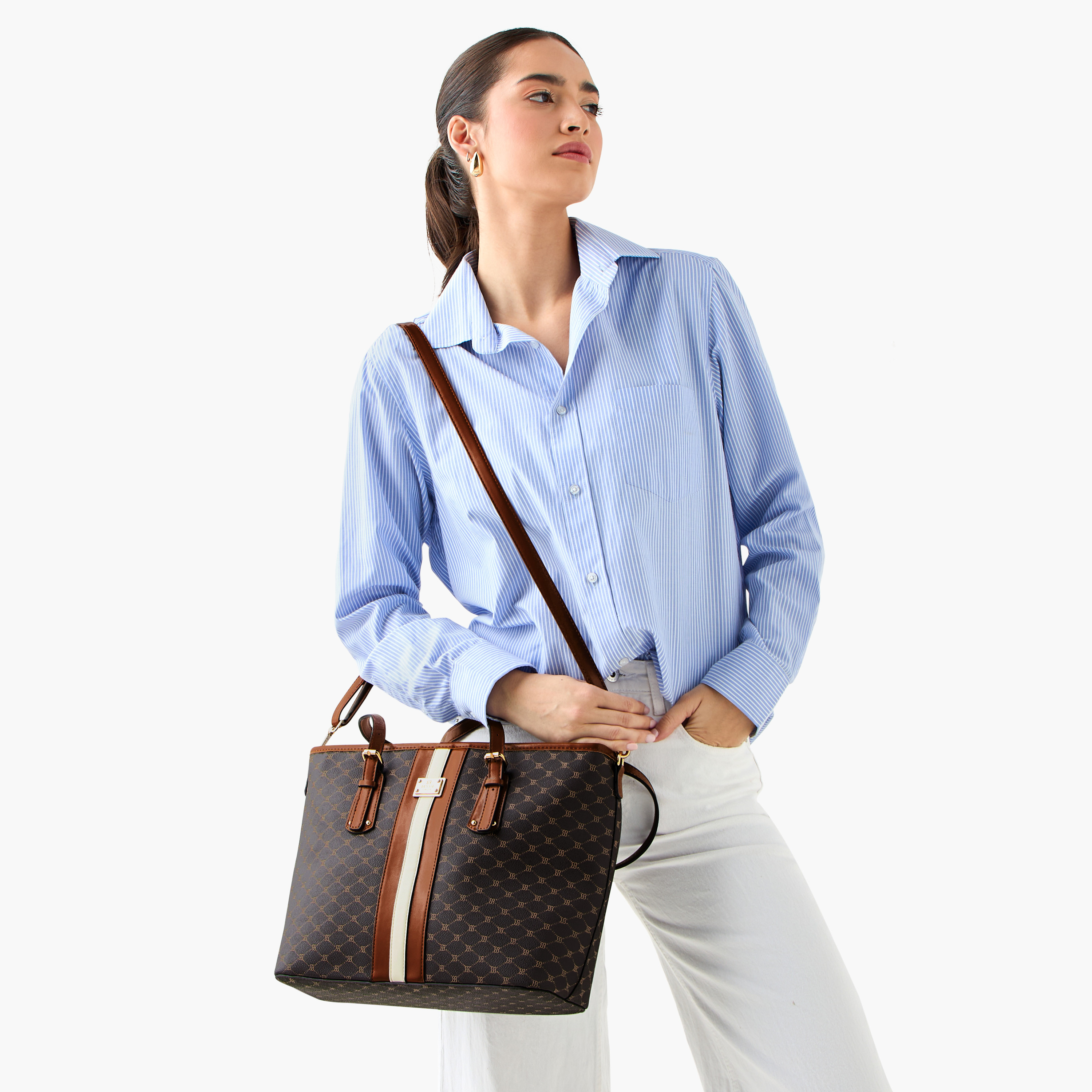 Bessie London Monogram Print Tote Bag with Detachable Pouch-women-bagsandwallets-handbags-image-2