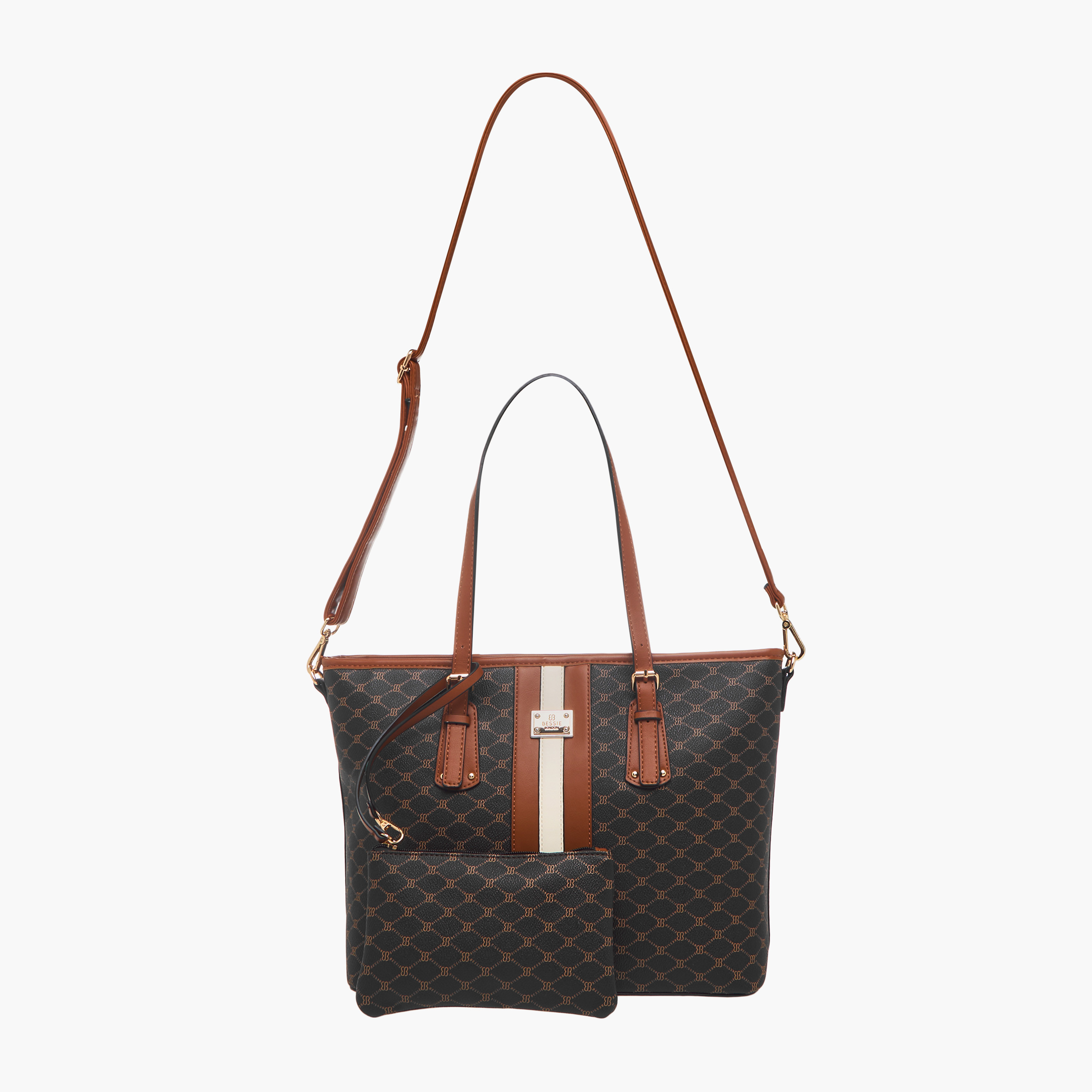 Bessie London Monogram Print Tote Bag with Detachable Pouch-women-bagsandwallets-handbags-image-3