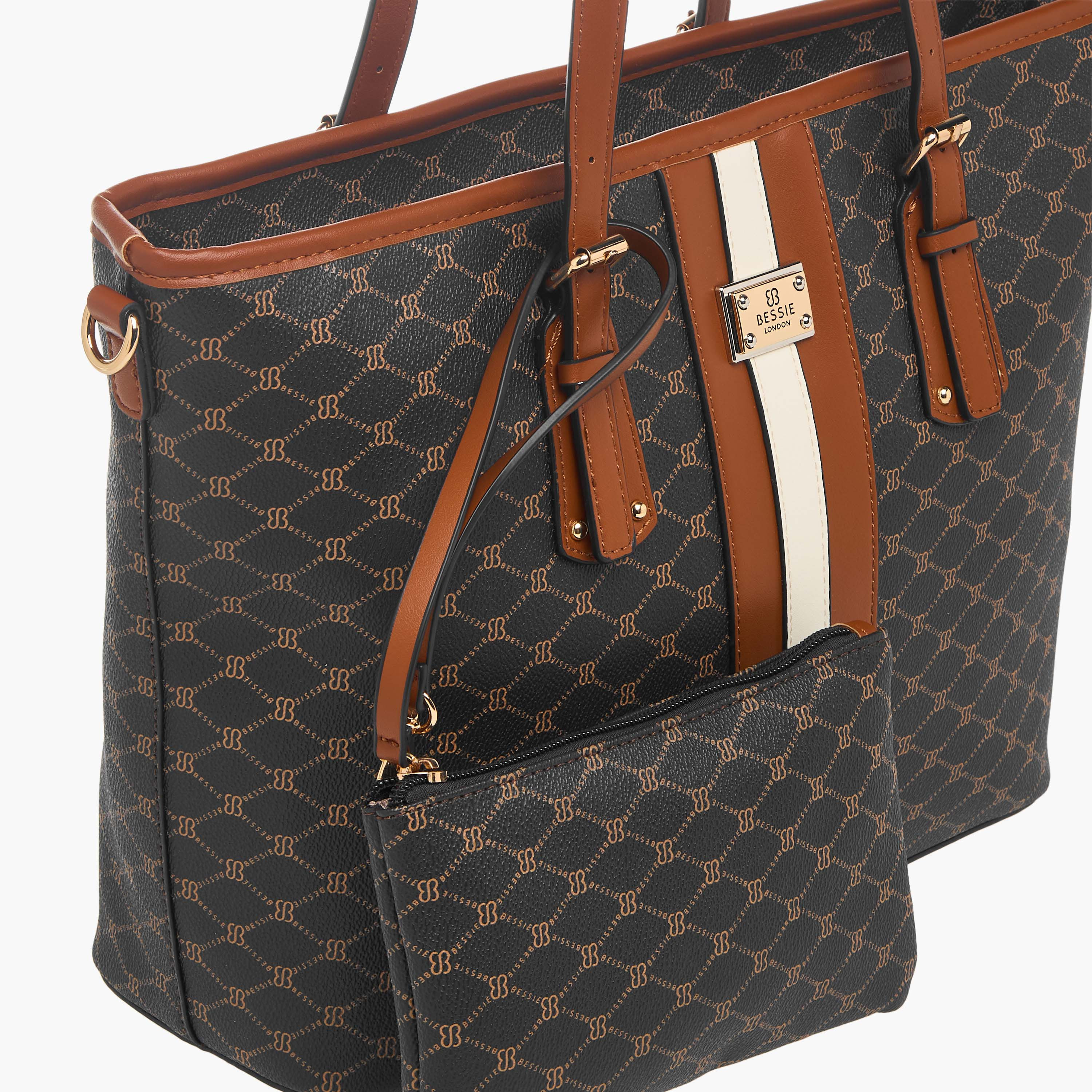 Bessie London Monogram Print Tote Bag with Detachable Pouch-women-bagsandwallets-handbags-image-5