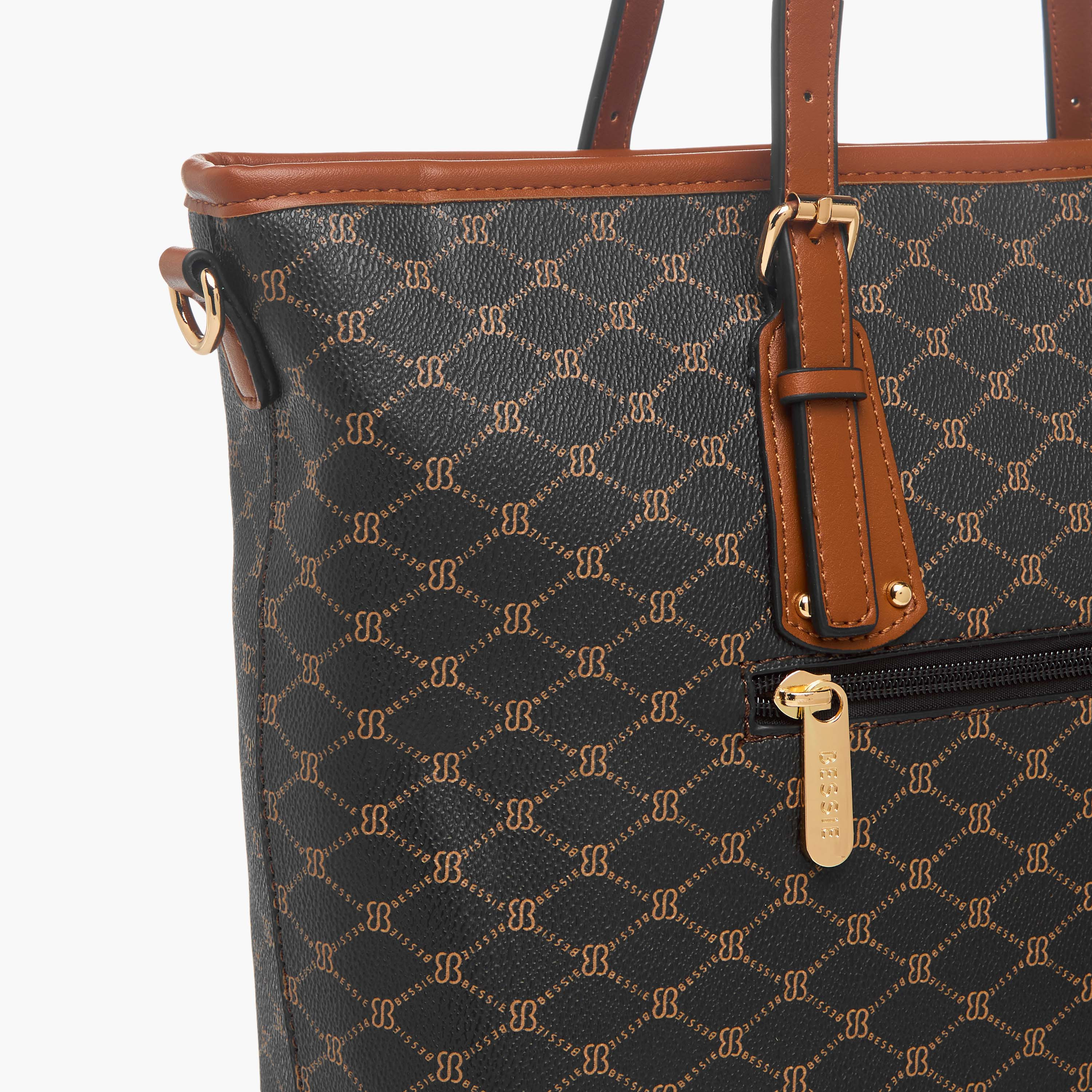 Bessie London Monogram Print Tote Bag with Detachable Pouch-women-bagsandwallets-handbags-image-6
