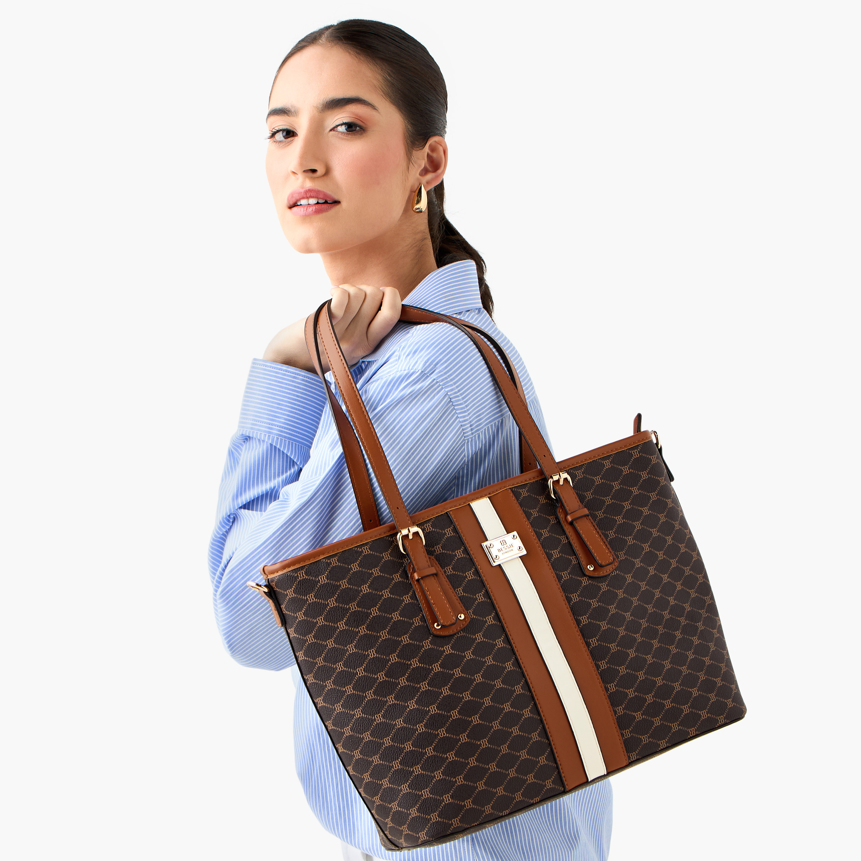 Bessie London Monogram Print Tote Bag with Detachable Pouch-women-bagsandwallets-handbags-image-8