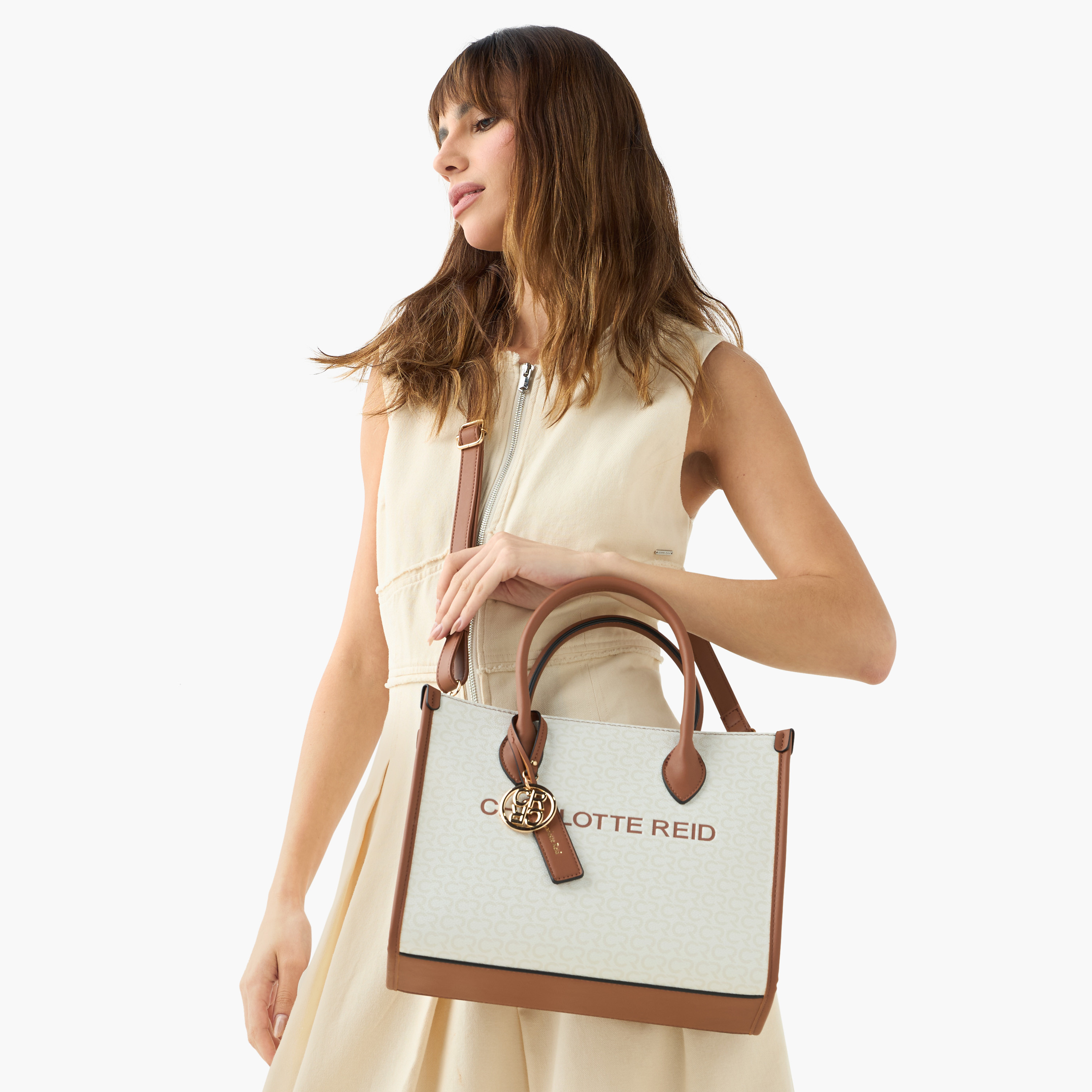 Charlotte Reid Logo Embossed Tote Bag with Double Handle-women-bagsandwallets-handbags-image-9