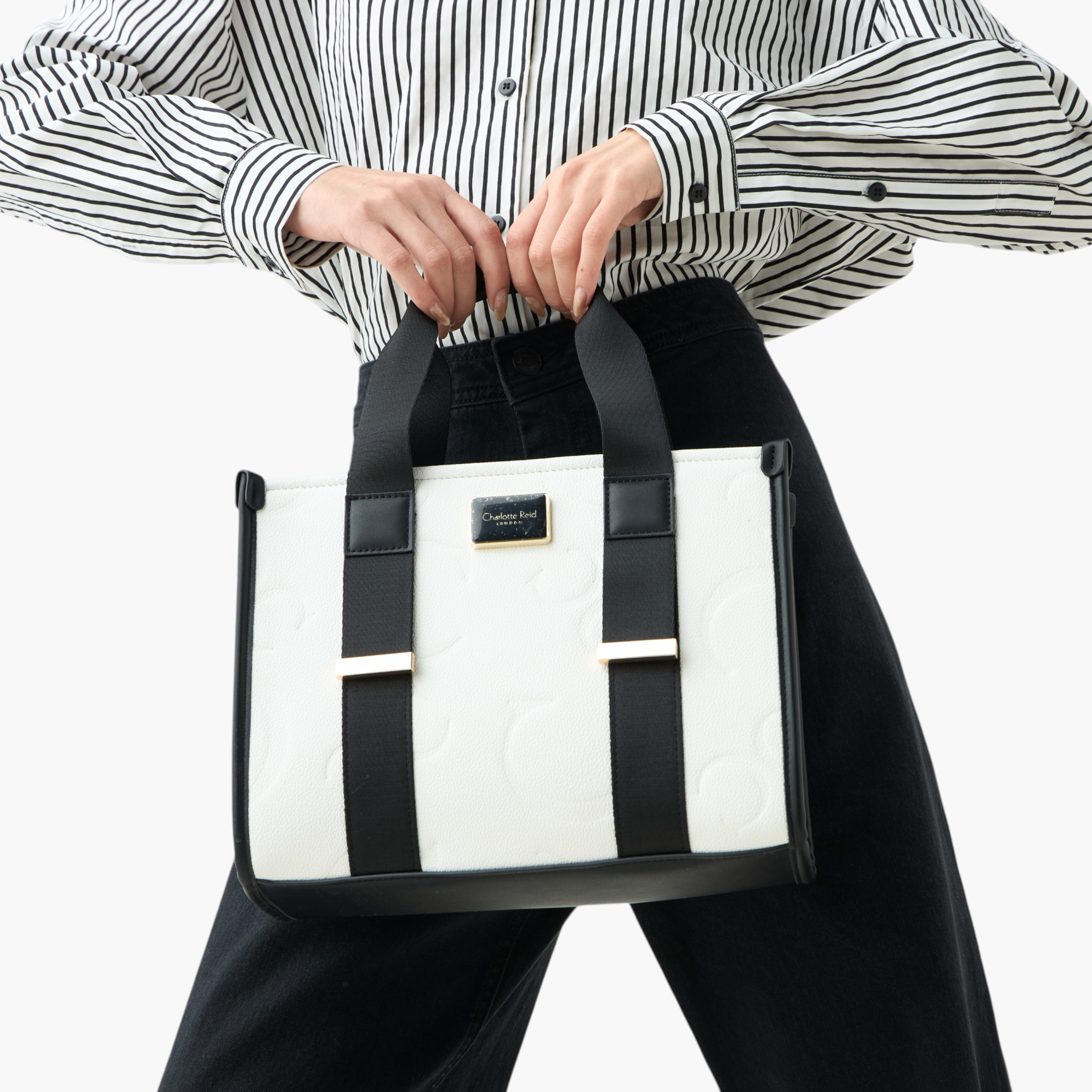 Charlotte Reid Monogram Embossed Tote Bag with Detachable Strap and Zip Closure-women-bagsandwallets-handbags-image-9