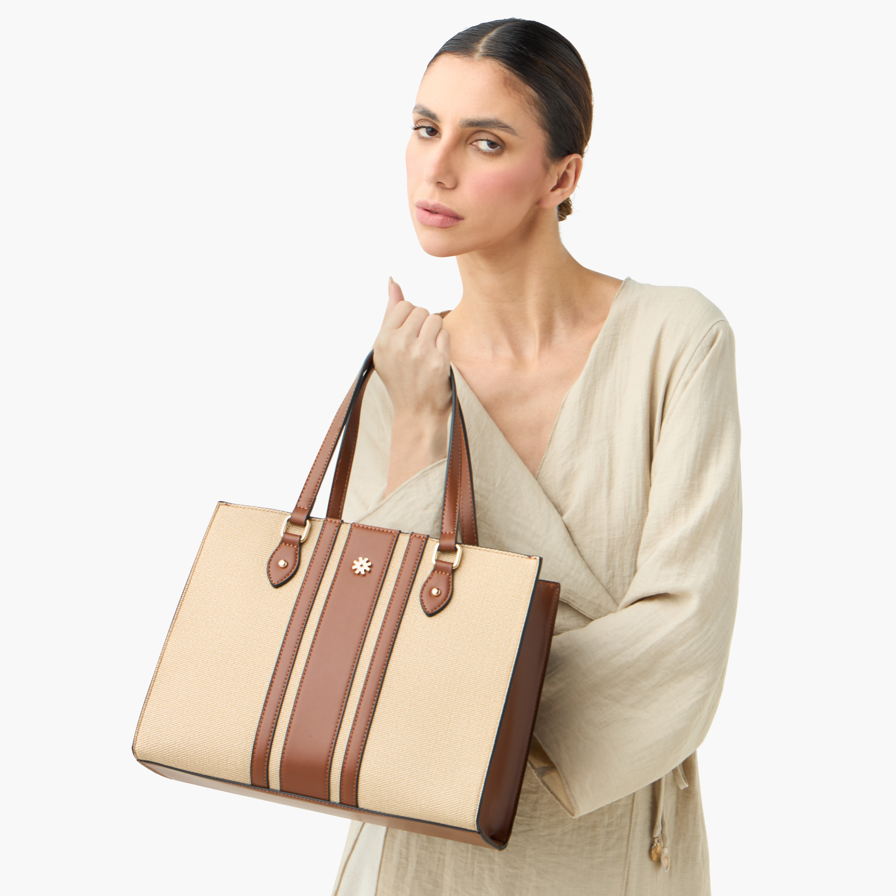Sasha Textured Tote Bag with Double Handles and Zip Closure-women-bagsandwallets-handbags-image-2