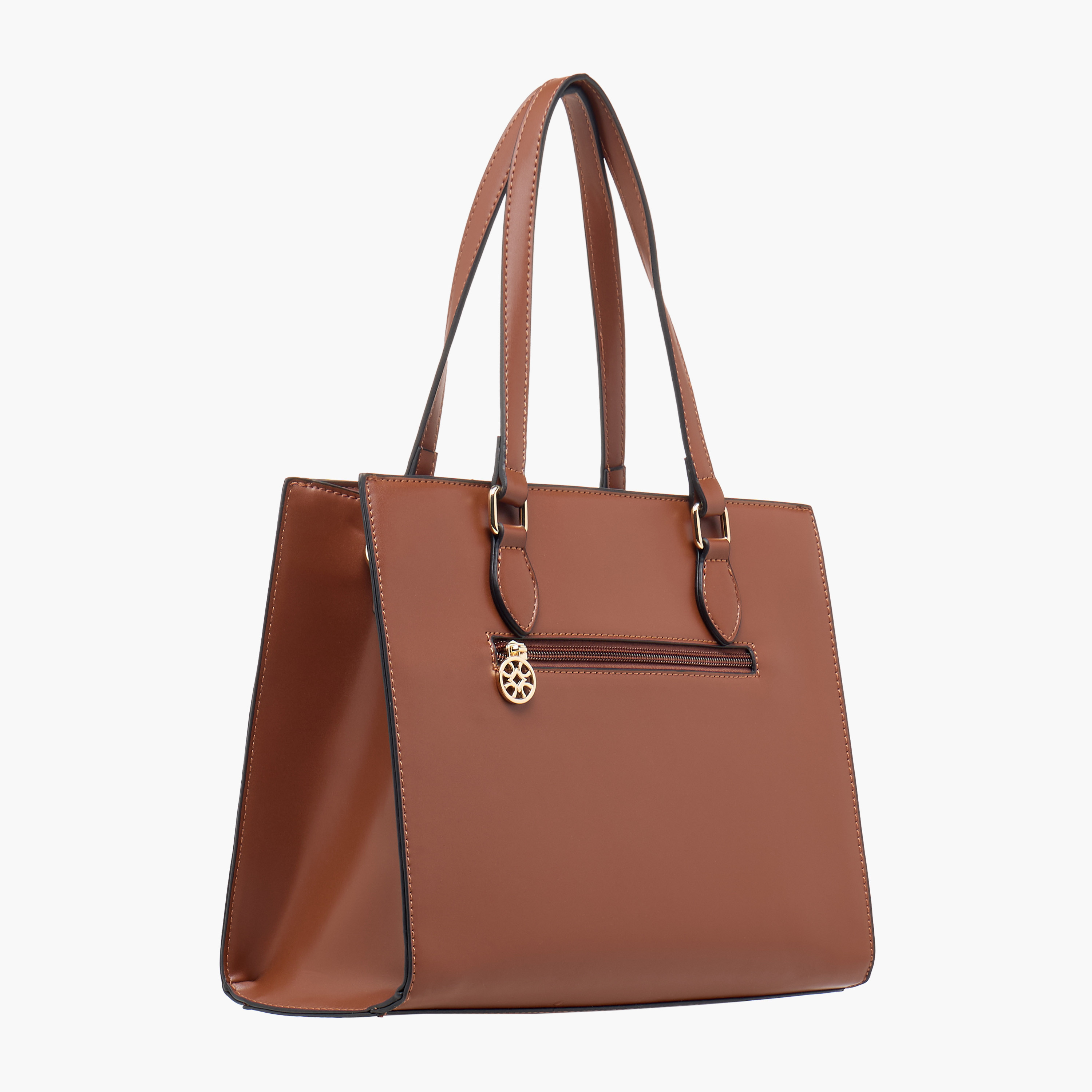 Sasha Textured Tote Bag with Double Handles and Zip Closure-women-bagsandwallets-handbags-image-4
