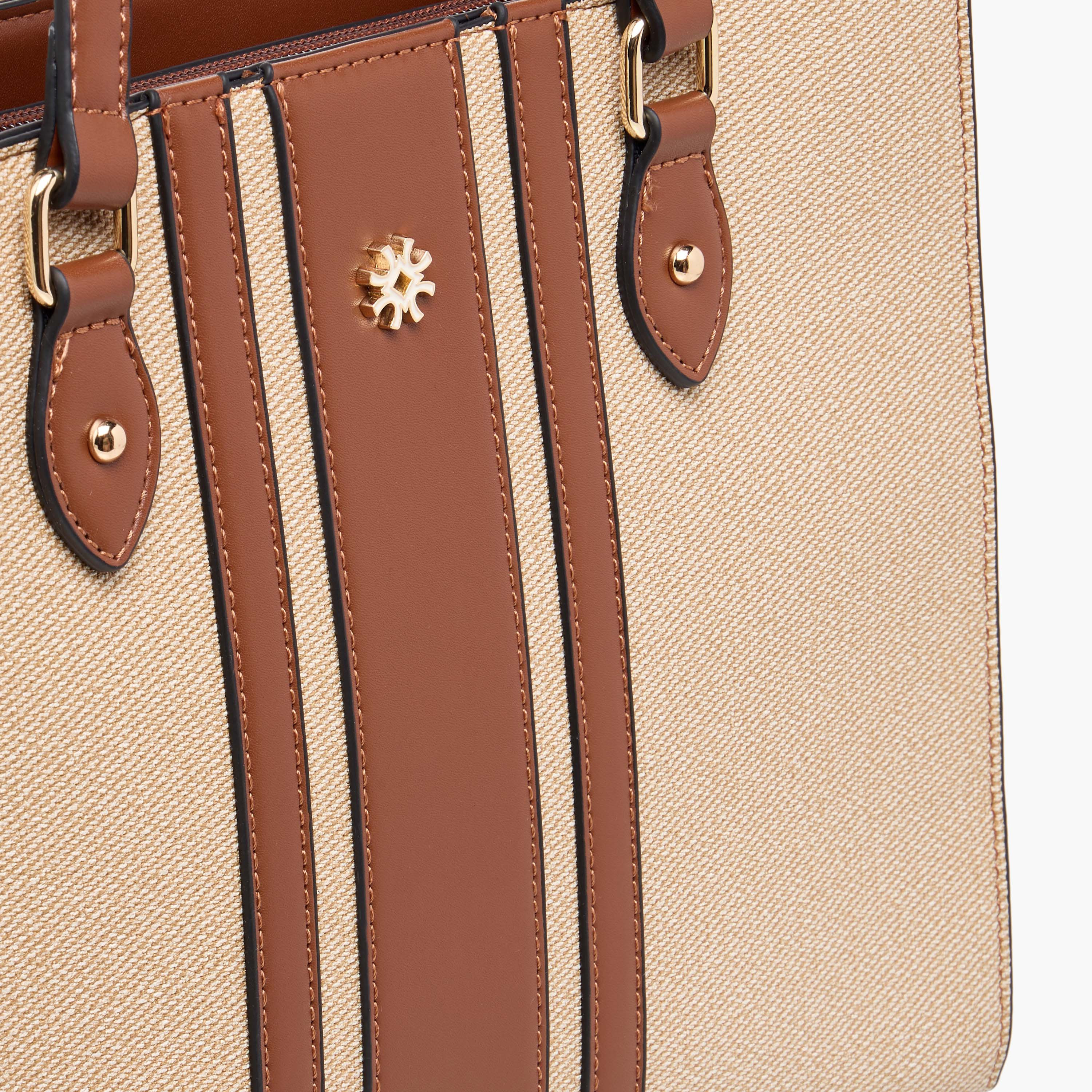 Sasha Textured Tote Bag with Double Handles and Zip Closure-women-bagsandwallets-handbags-image-5