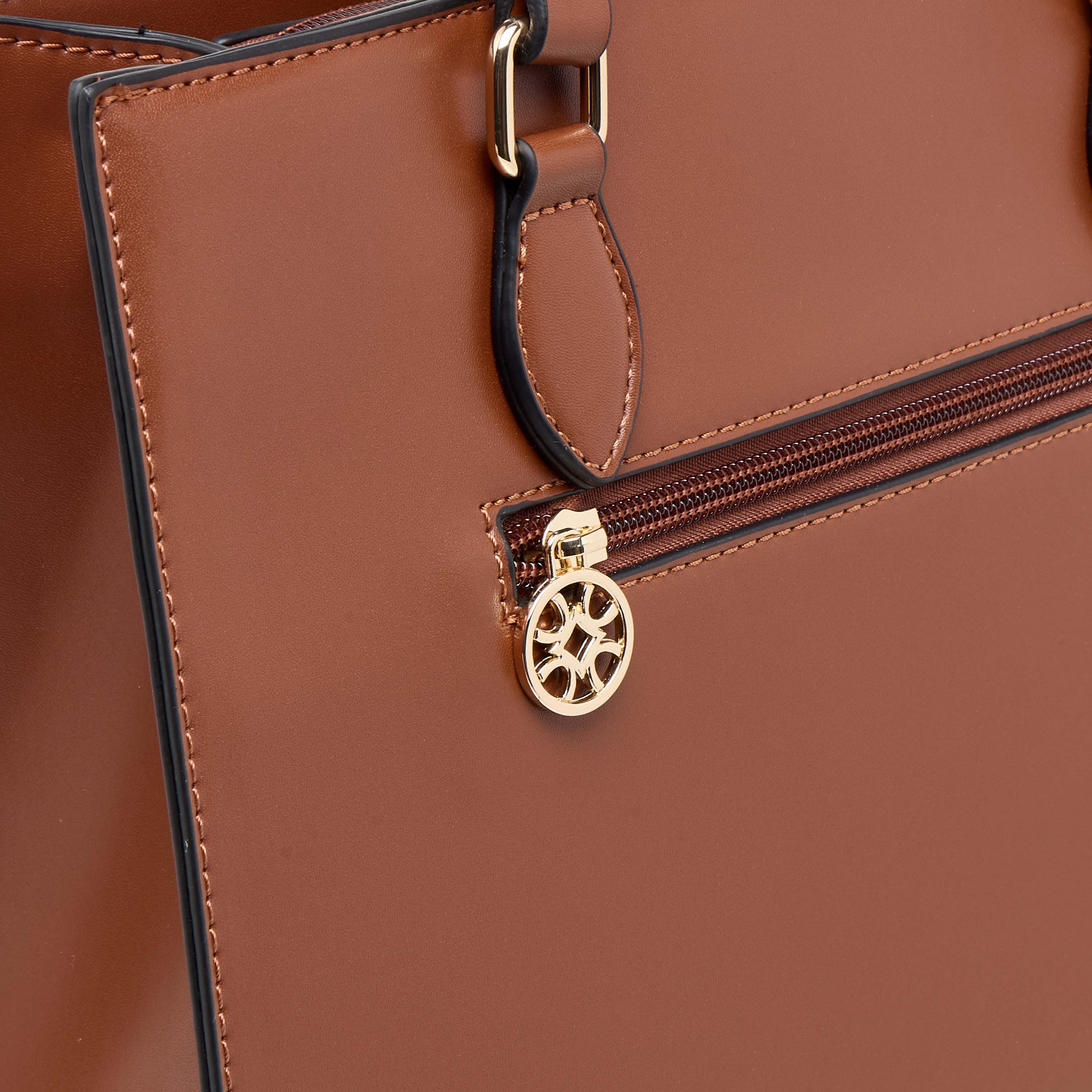 Sasha Textured Tote Bag with Double Handles and Zip Closure-women-bagsandwallets-handbags-image-6