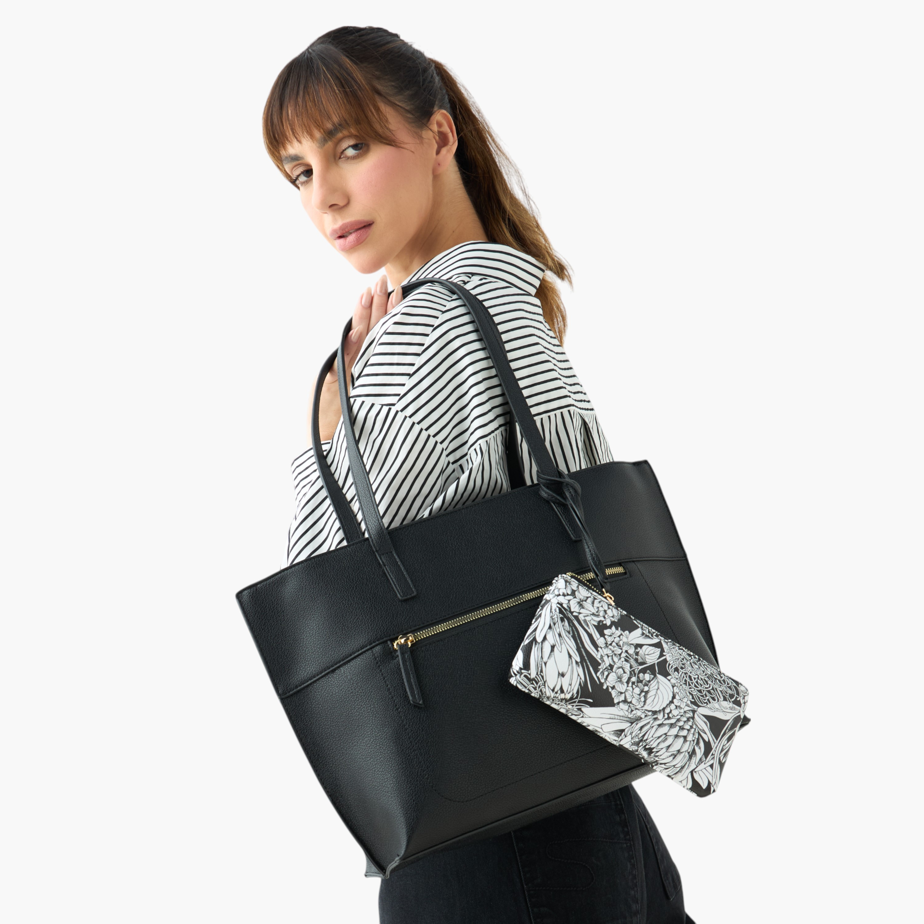 Sasha Solid Tote Bag with Double Handles and Pouch-women-bagsandwallets-handbags-image-2