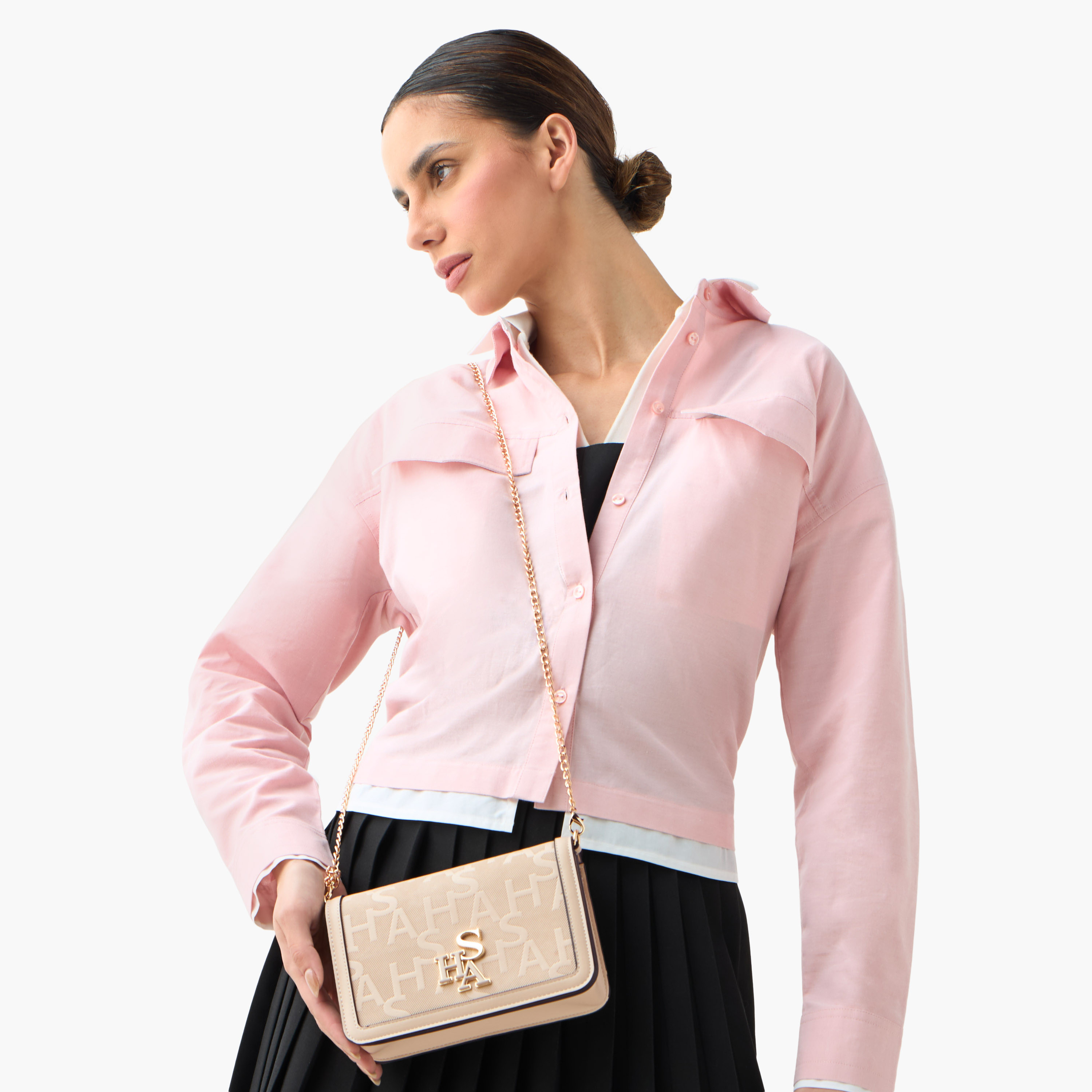 Sasha Embossed Crossbody Bag with Chain Strap and Button Closure-women-bagsandwallets-handbags-image-2
