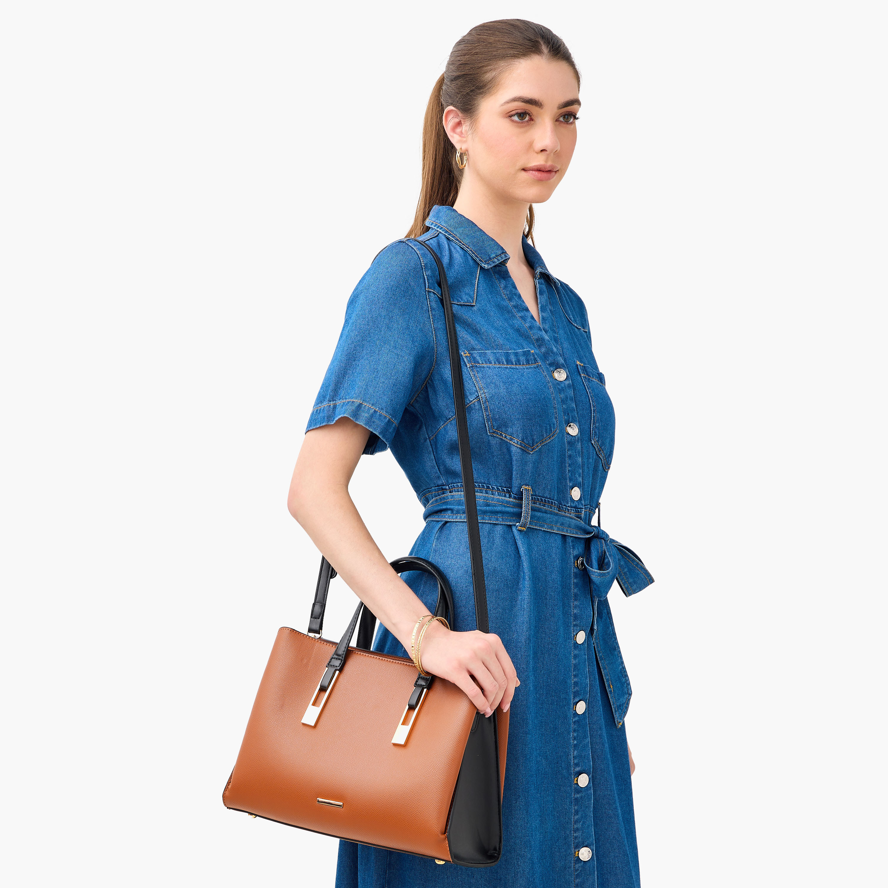 Sasha Textured Tote Bag with Double Handles and Detachable Strap-women-bagsandwallets-handbags-image-9