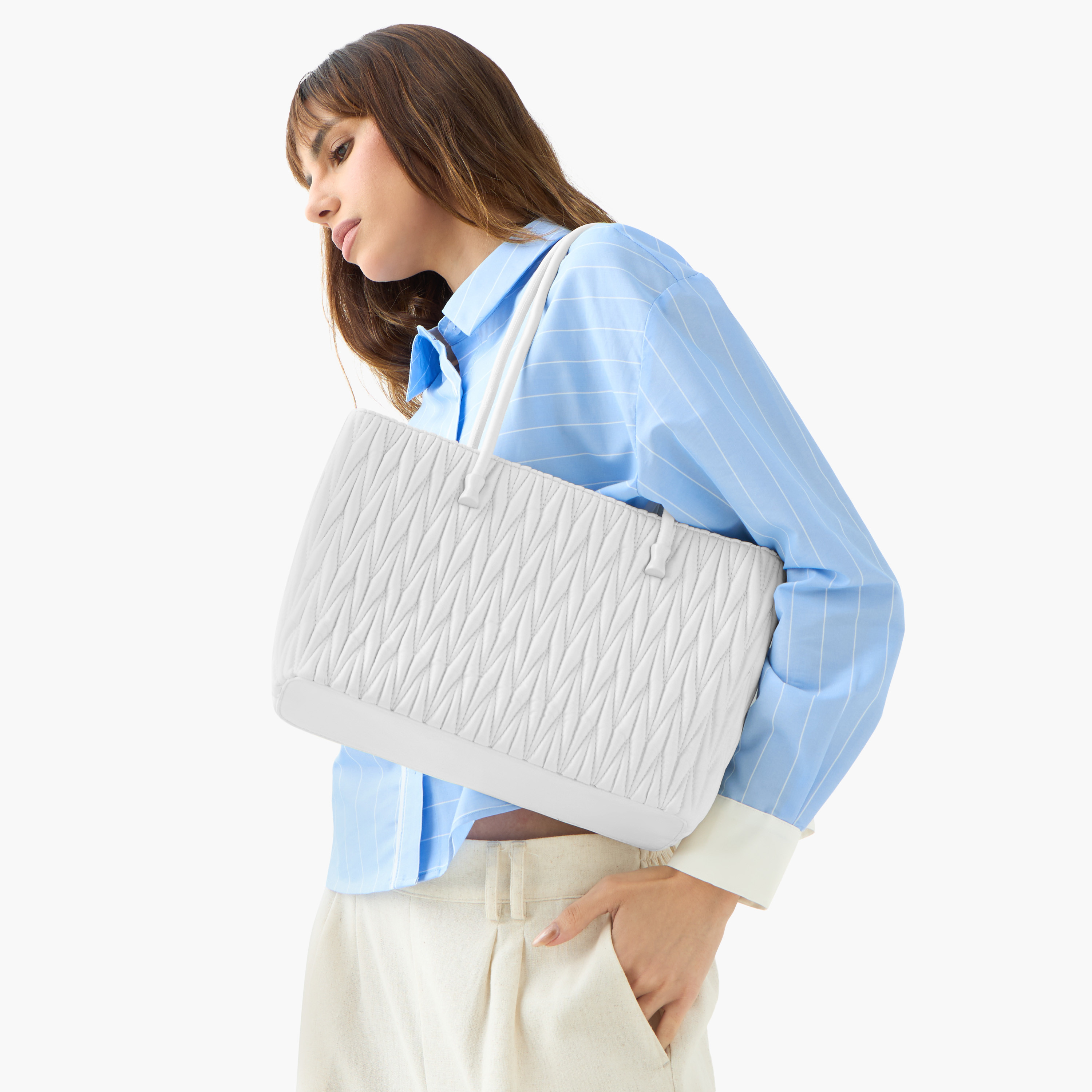 Adore Quilted Tote Bag with Double Handle and Zip Closure-women-bagsandwallets-handbags-image-2