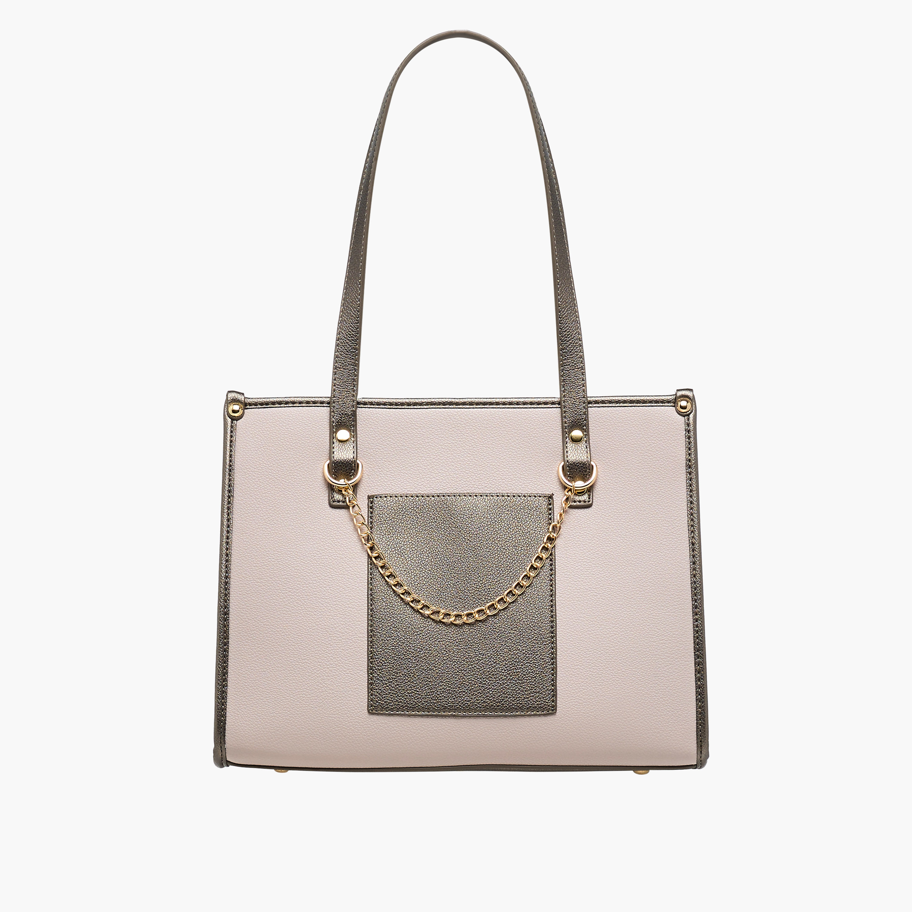 شنطة توتي بقوالب ملونة وتفاصيل سلسلة ومقابض مزدوجة من أدور-women-bagsandwallets-handbags-image-1