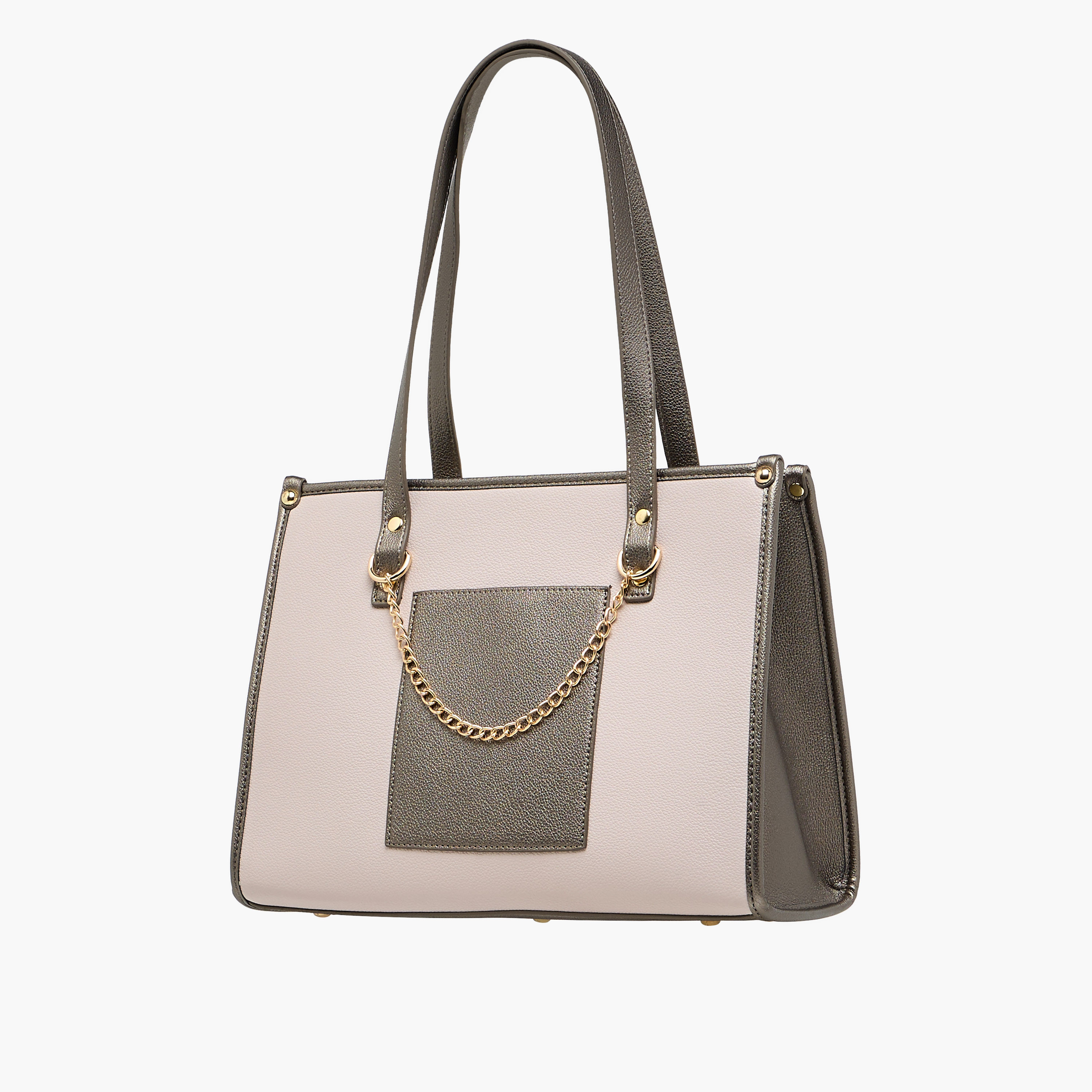 شنطة توتي بقوالب ملونة وتفاصيل سلسلة ومقابض مزدوجة من أدور-women-bagsandwallets-handbags-image-3