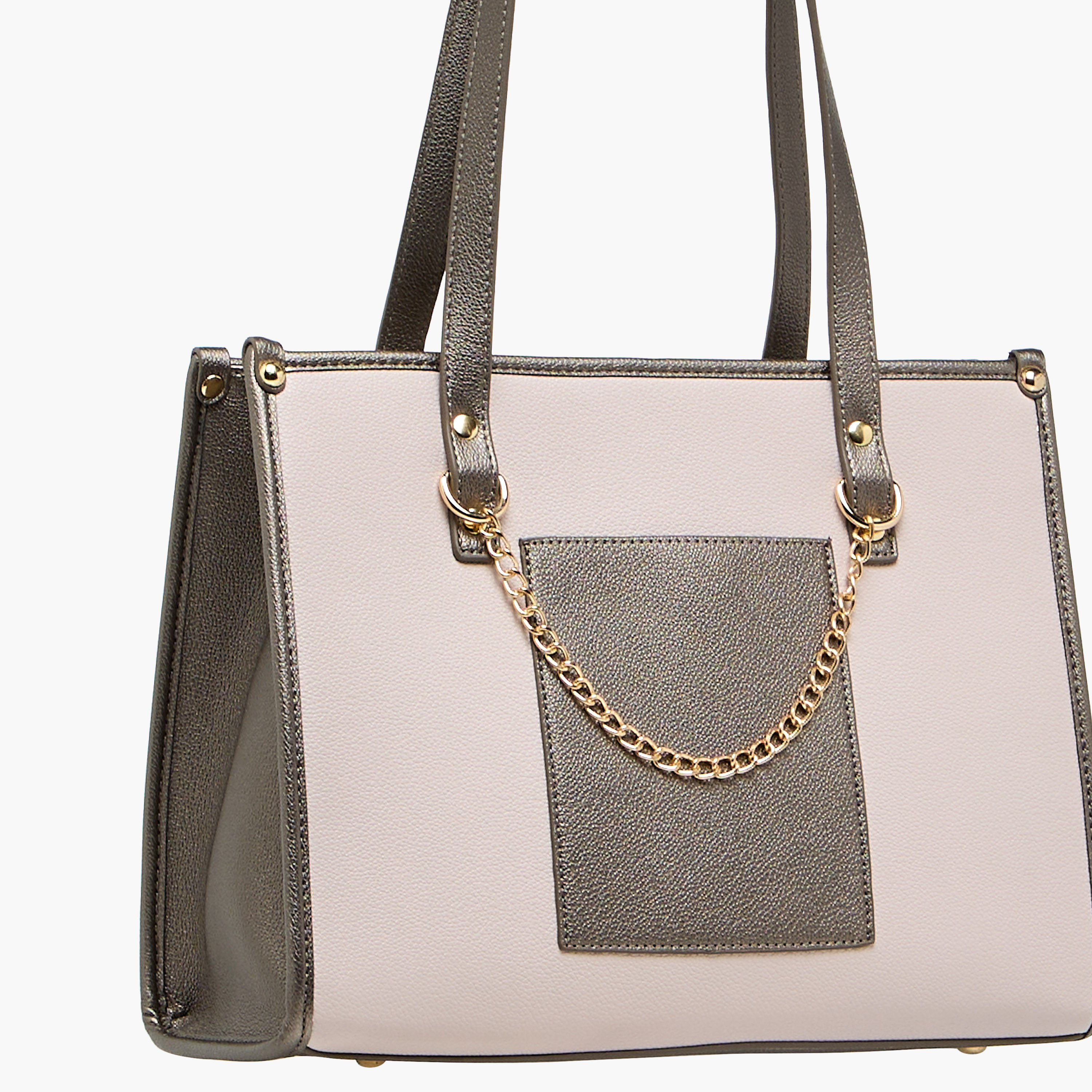شنطة توتي بقوالب ملونة وتفاصيل سلسلة ومقابض مزدوجة من أدور-women-bagsandwallets-handbags-image-5