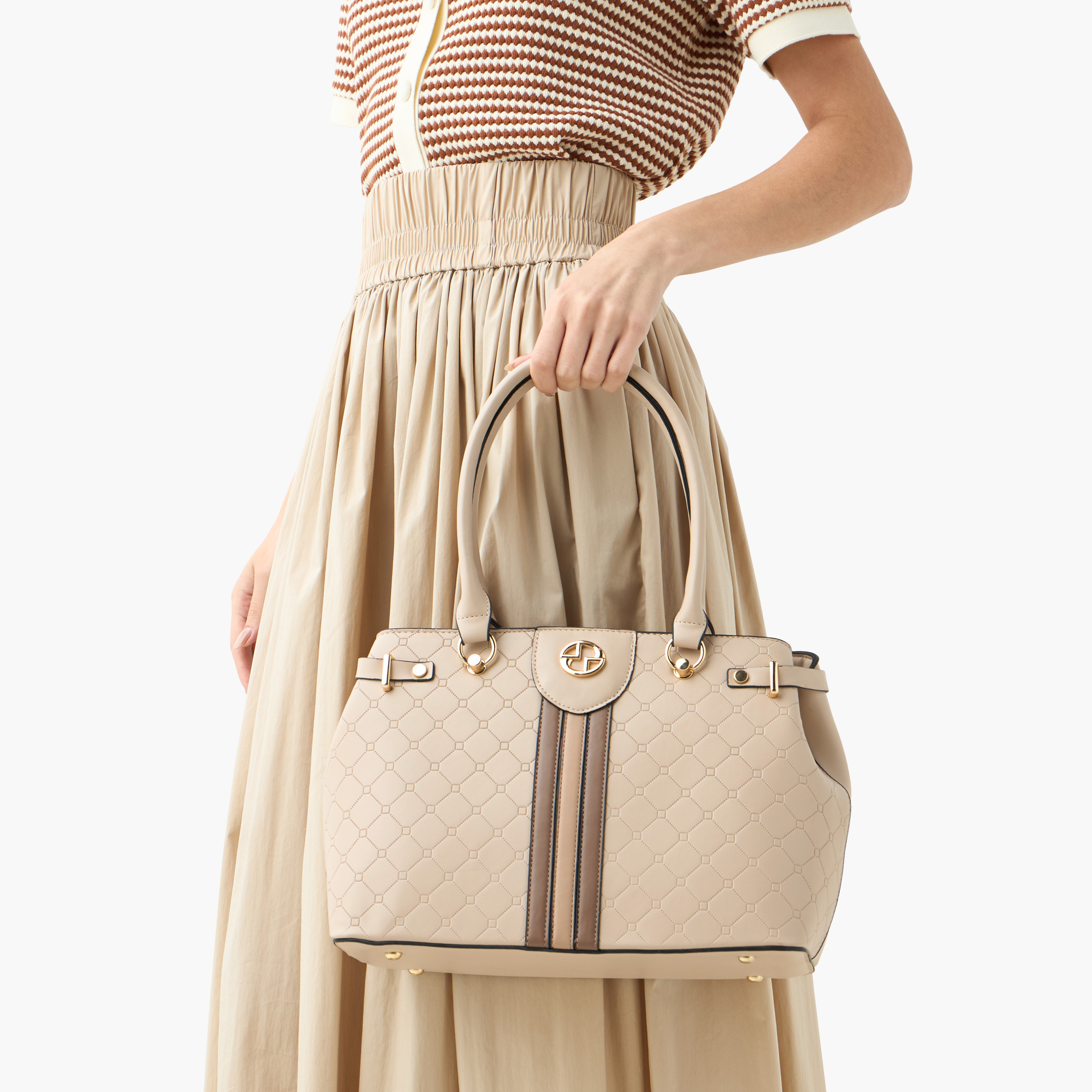 شنطة توت منقوشة بحزام قابل للتعديل وبسحاب إغلاق من ساشا-women-bagsandwallets-handbags-image-2