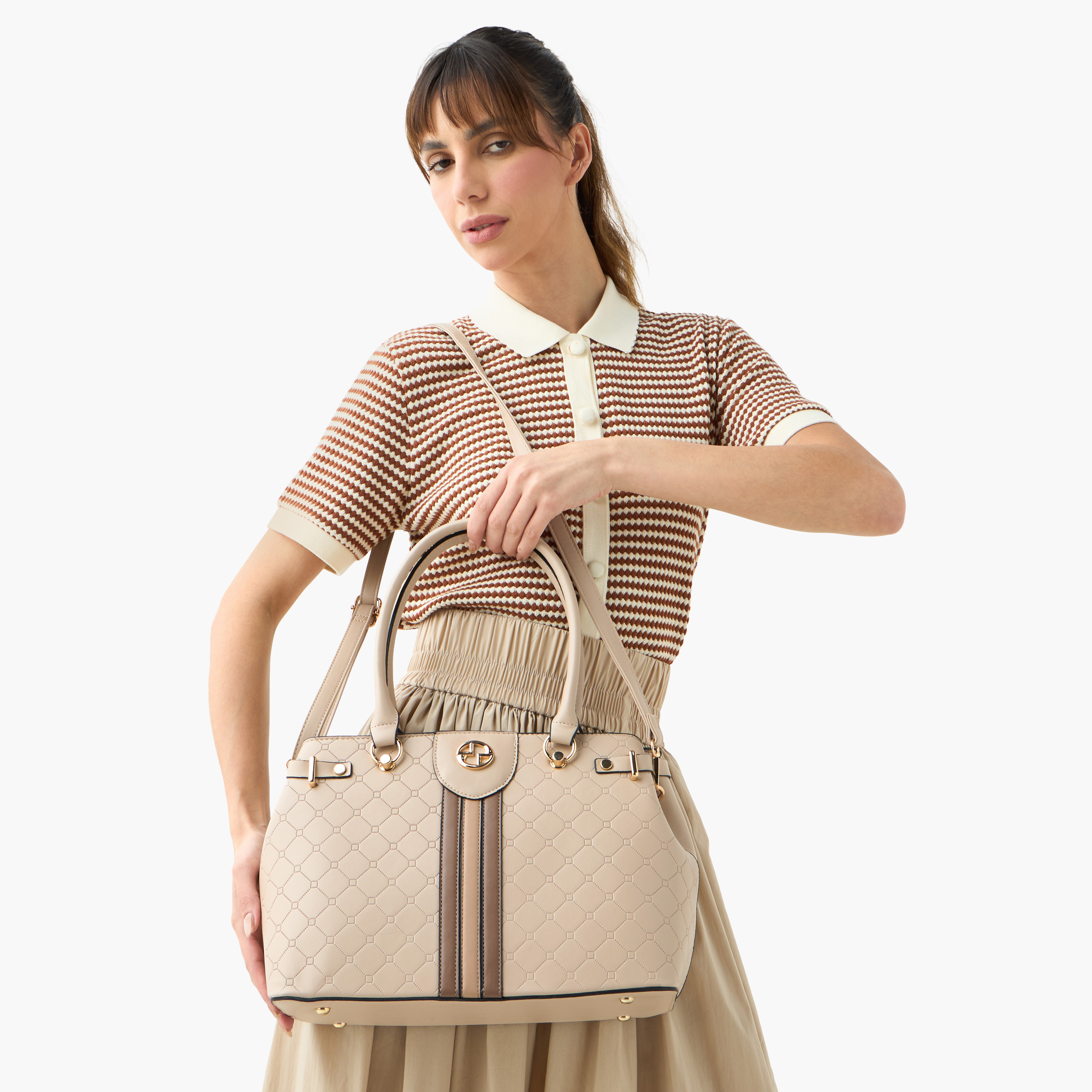 شنطة توت منقوشة بحزام قابل للتعديل وبسحاب إغلاق من ساشا-women-bagsandwallets-handbags-image-8
