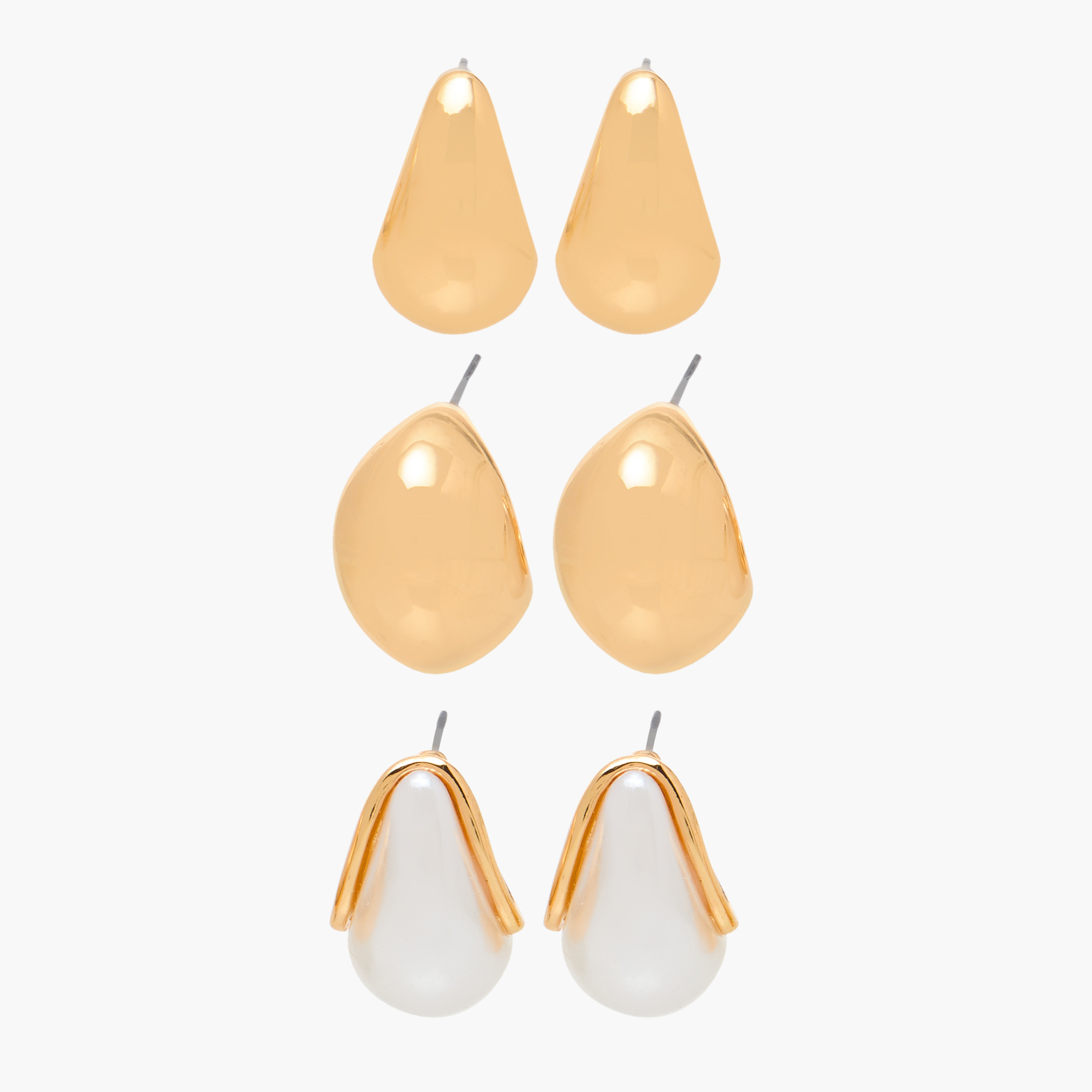 حلقان ميتاليك نصف طوق بمكبس إغلاق خلفي - طقم 3 أزواج-women-watchesandjewellery-jewellery-earrings-image-1