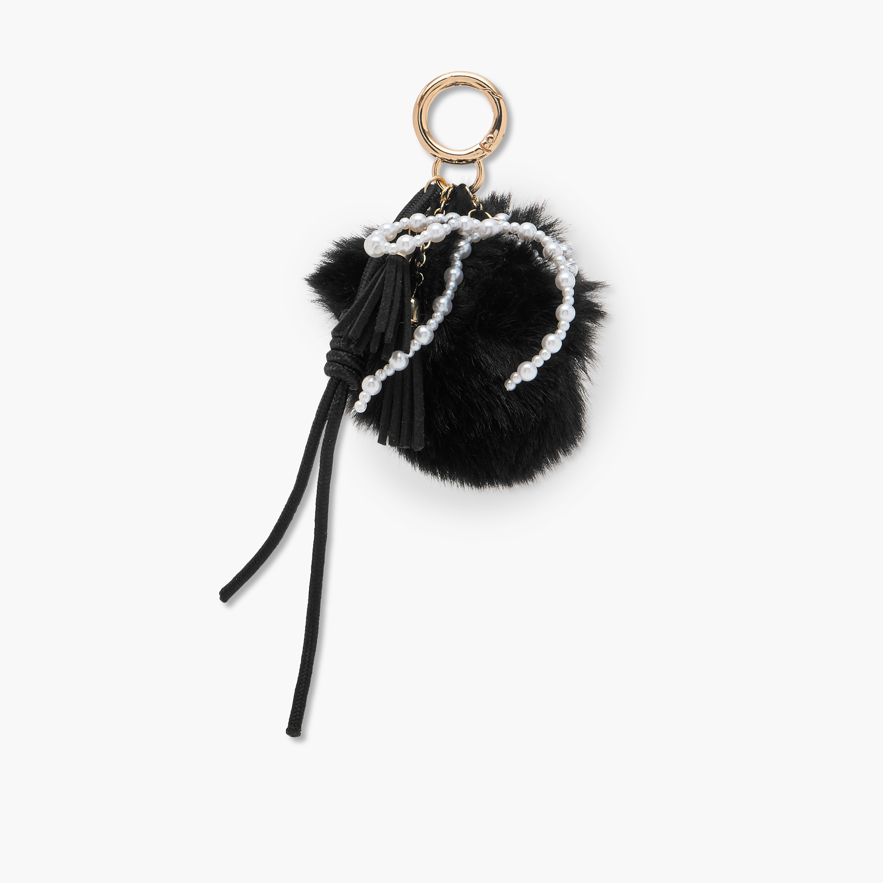 Faux Fur Pom-Pom Keychain with Charm Accents-girls-accessories-keyringsandbagcharms-image-1