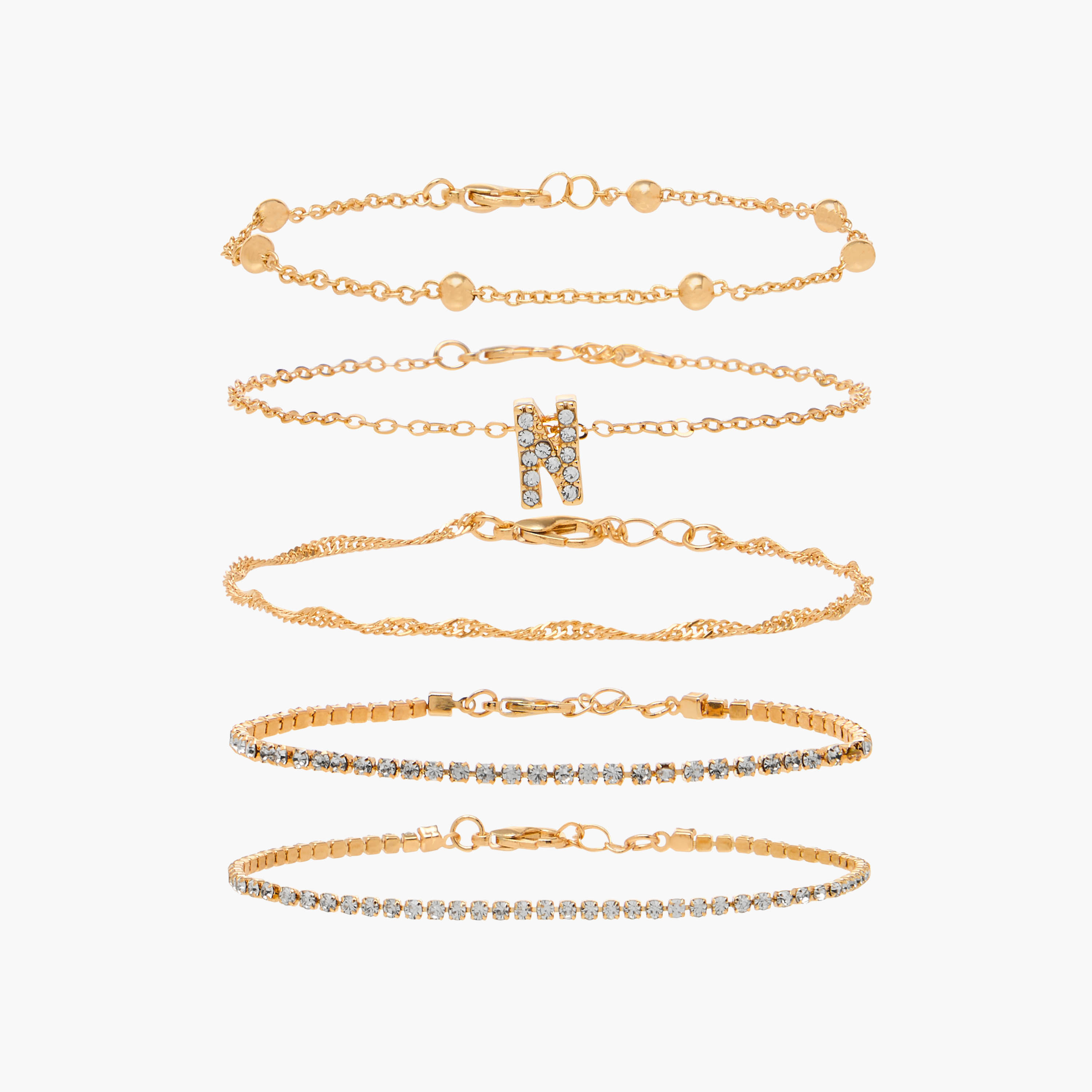 Assorted Chain Bracelet with Lobster Clasp Closure - Set of 5-women-watchesandjewellery-jewellery-banglesandbracelets-image-1