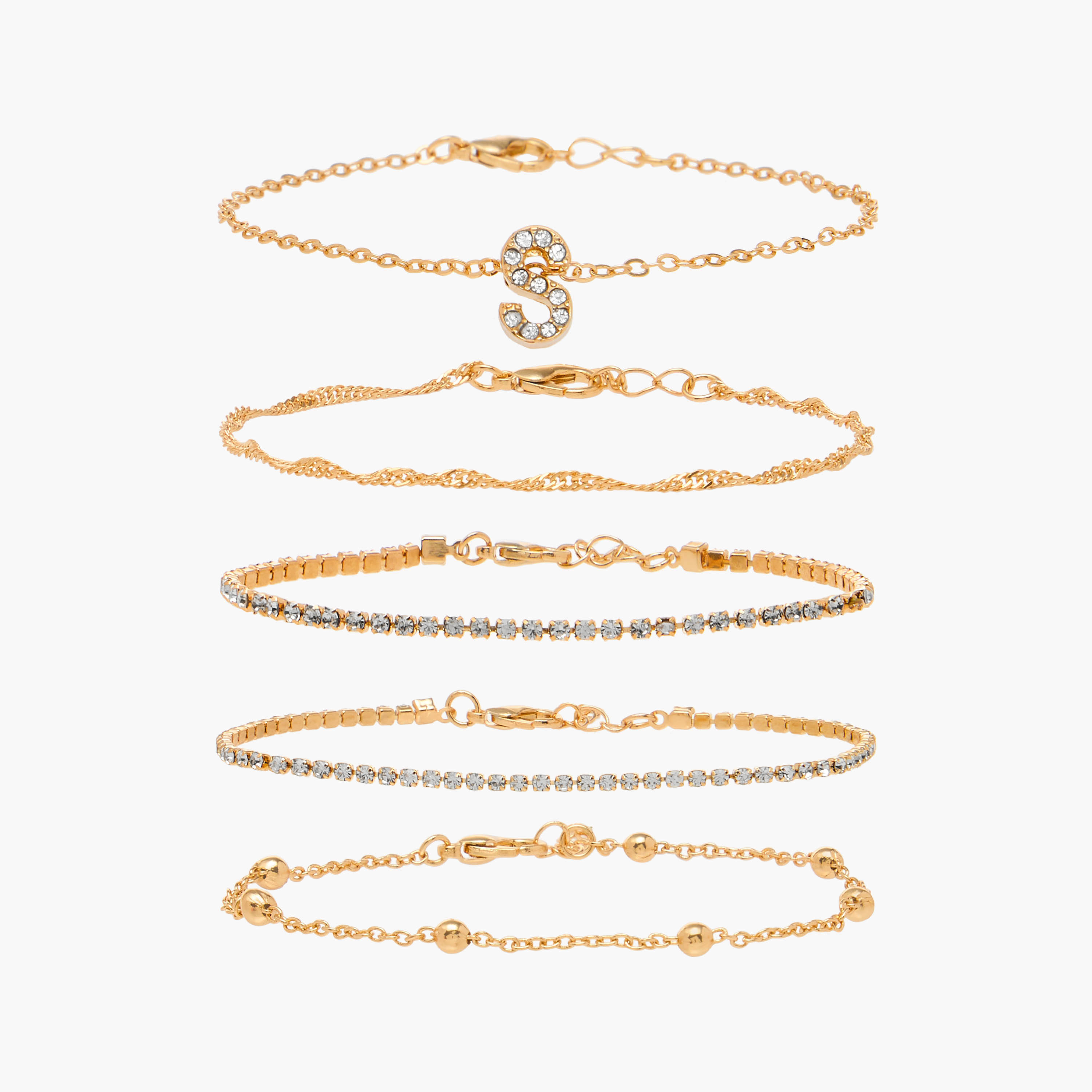 Assorted Chain Bracelet with Lobster Clasp Closure - Set of 5-women-watchesandjewellery-jewellery-banglesandbracelets-image-1