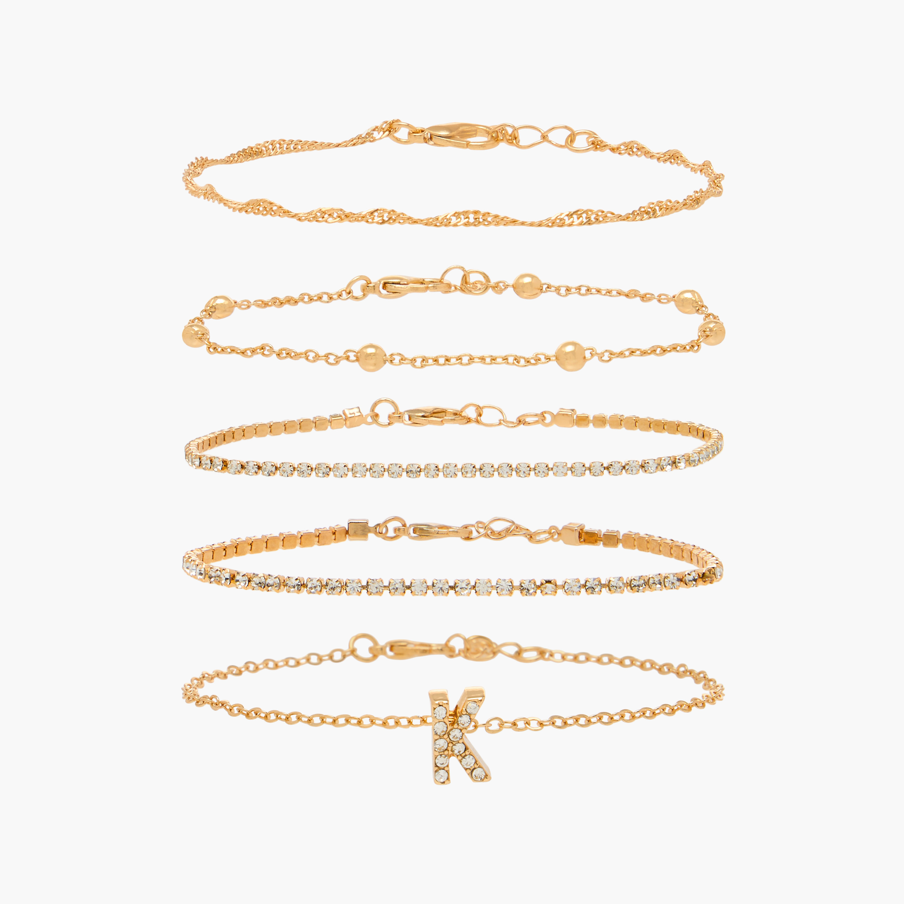 Assorted Chain Bracelet with Lobster Clasp Closure - Set of 5-women-watchesandjewellery-jewellery-banglesandbracelets-image-1