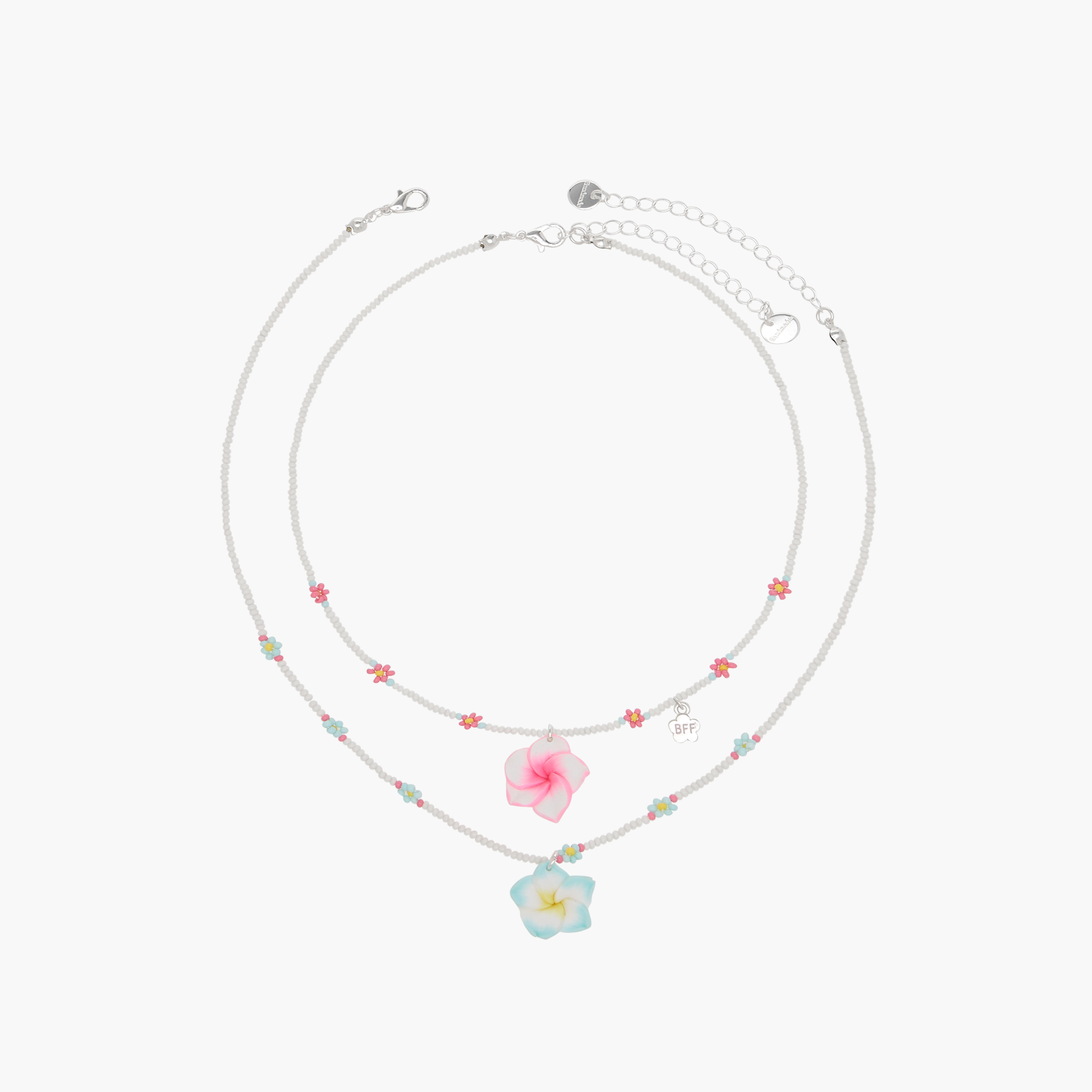 Floral Beaded BFF Necklace with Lobster Clasp Closure - Set of 2-women-watchesandjewellery-jewellery-necklacesandpendants-image-1