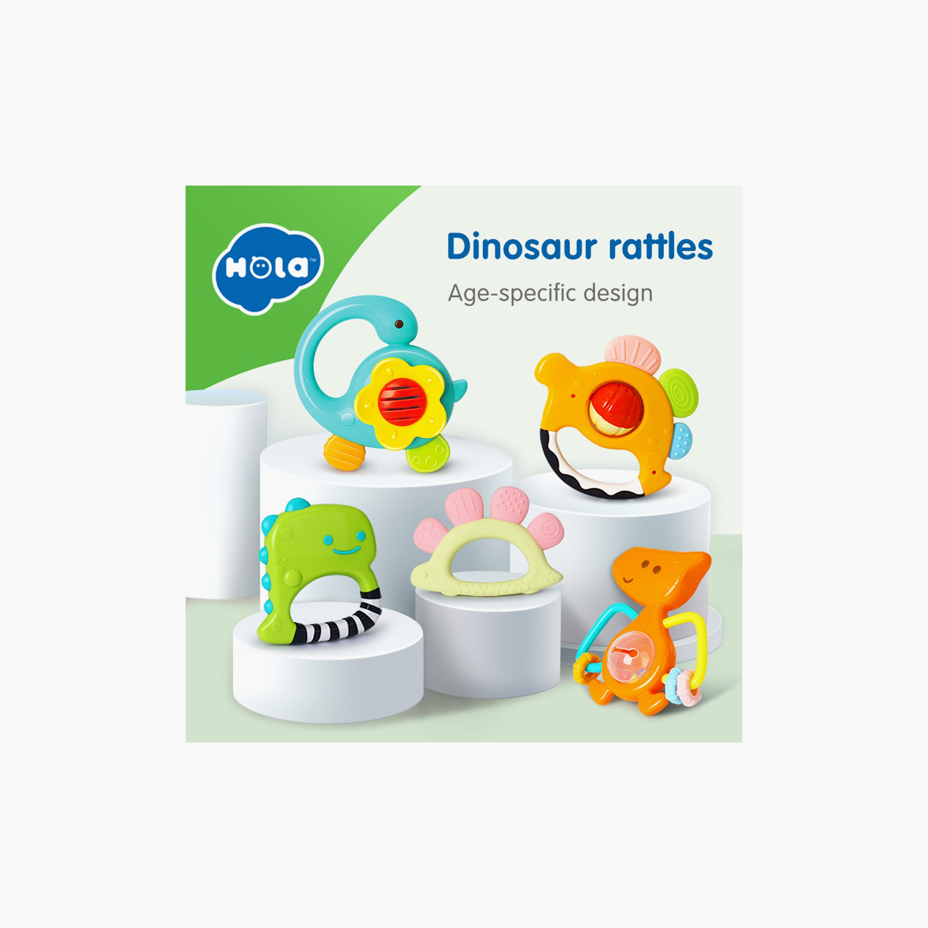 Hola 5-Piece 5-Stages Dinosaur Rattles Teether Gift Set - 3 Months+-toys-babyandtoddlertoys-rattlesandteethers-image-8