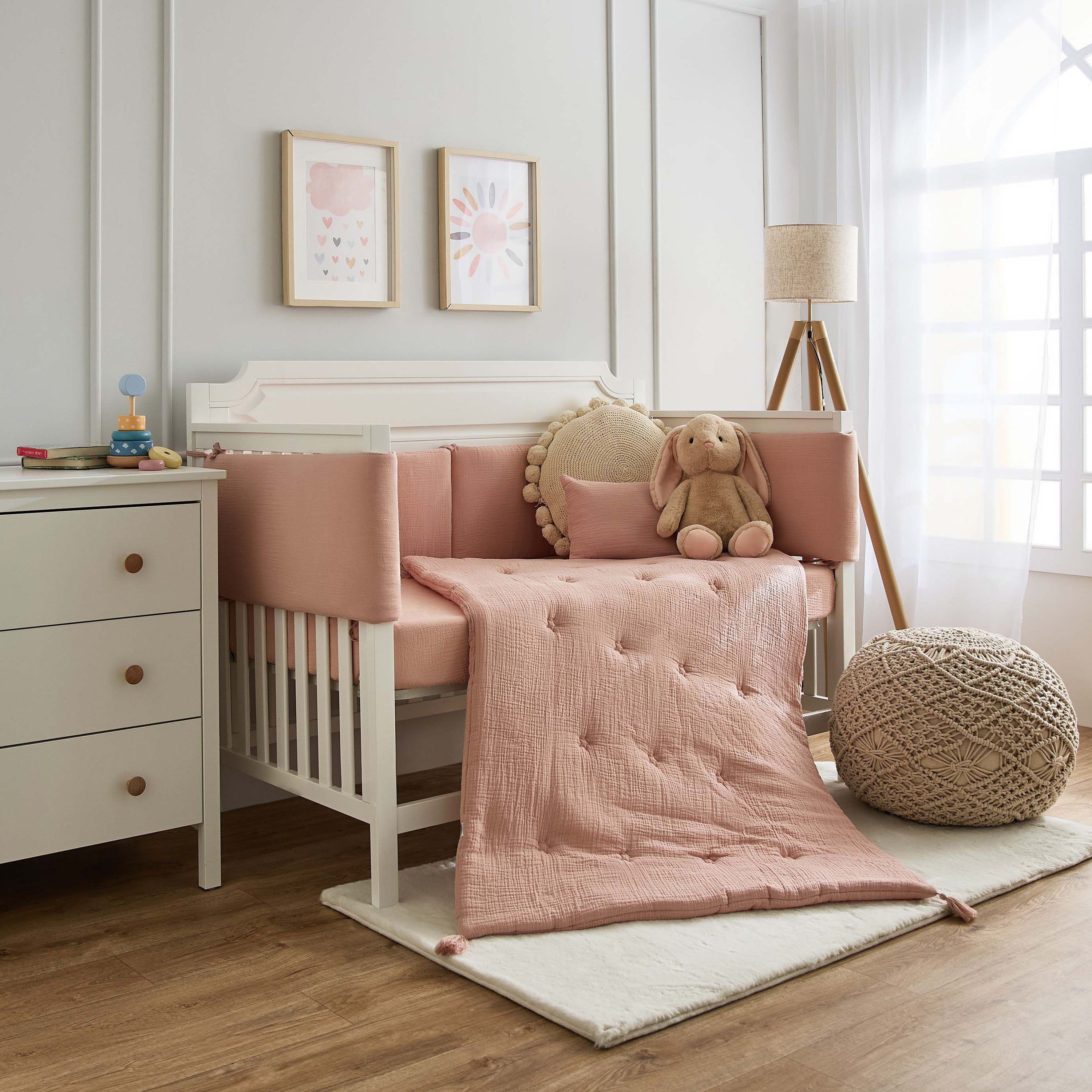 Muslin Fitted Sheet 70x130x20cm - Blush-baby-nursery-babybedding-image-6