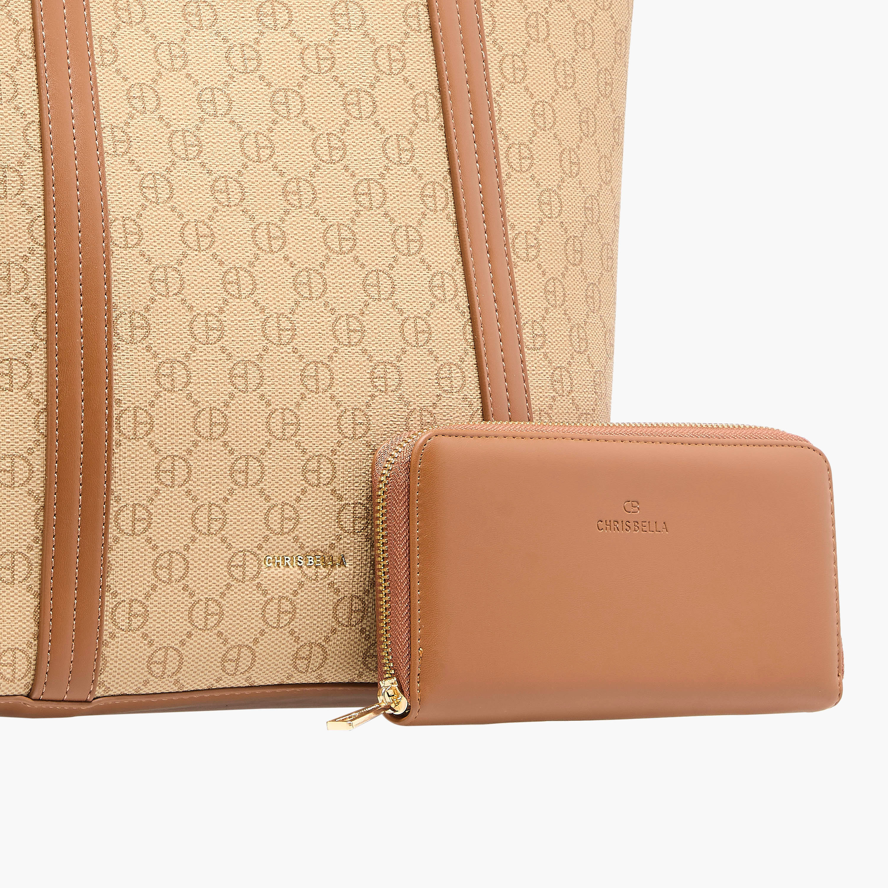 شنطة توتي بطبعات بمقابض مزدوجة مع محفظة بسحّاب دائري من كريسبيلا-women-bagsandwallets-handbags-image-6