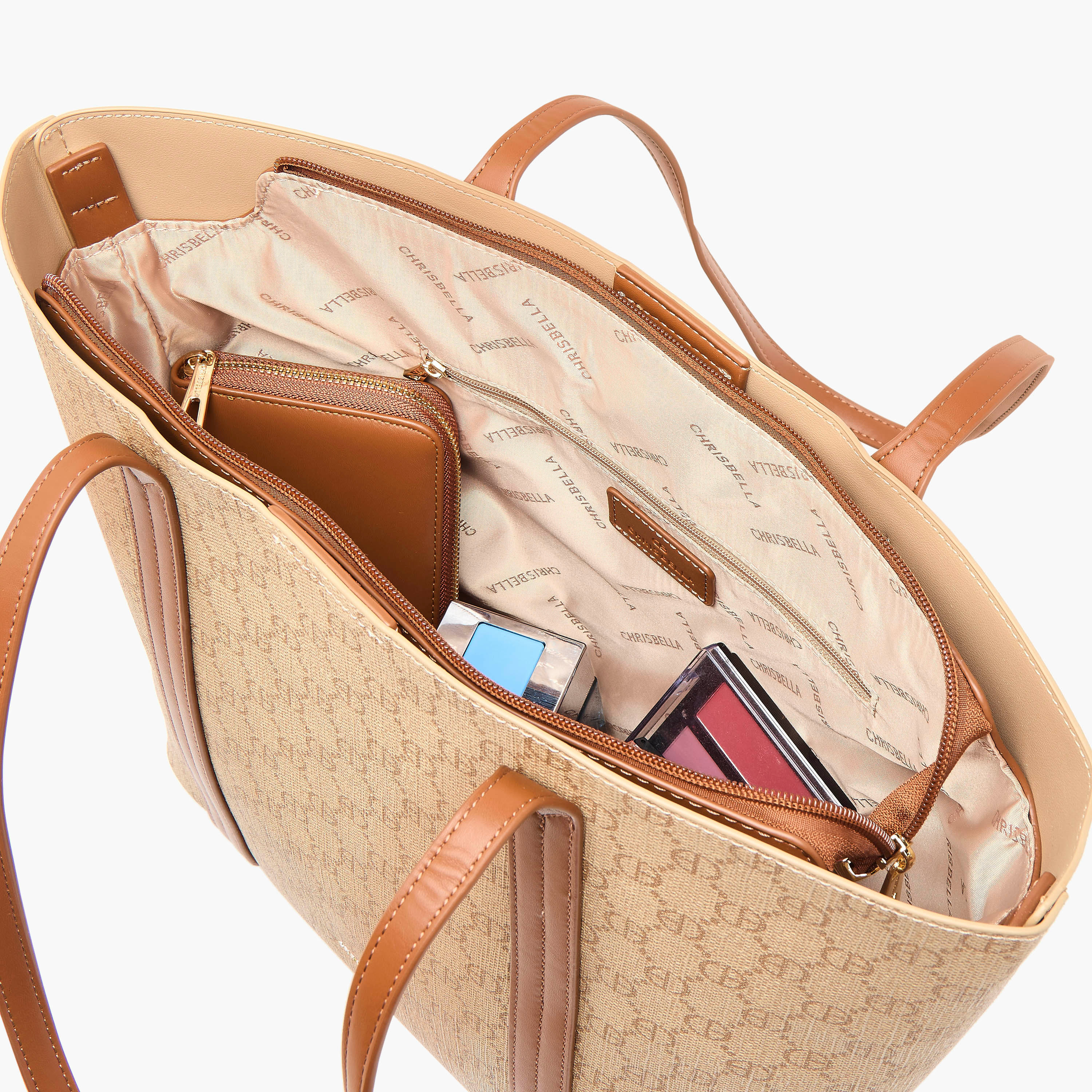 شنطة توتي بطبعات بمقابض مزدوجة مع محفظة بسحّاب دائري من كريسبيلا-women-bagsandwallets-handbags-image-9
