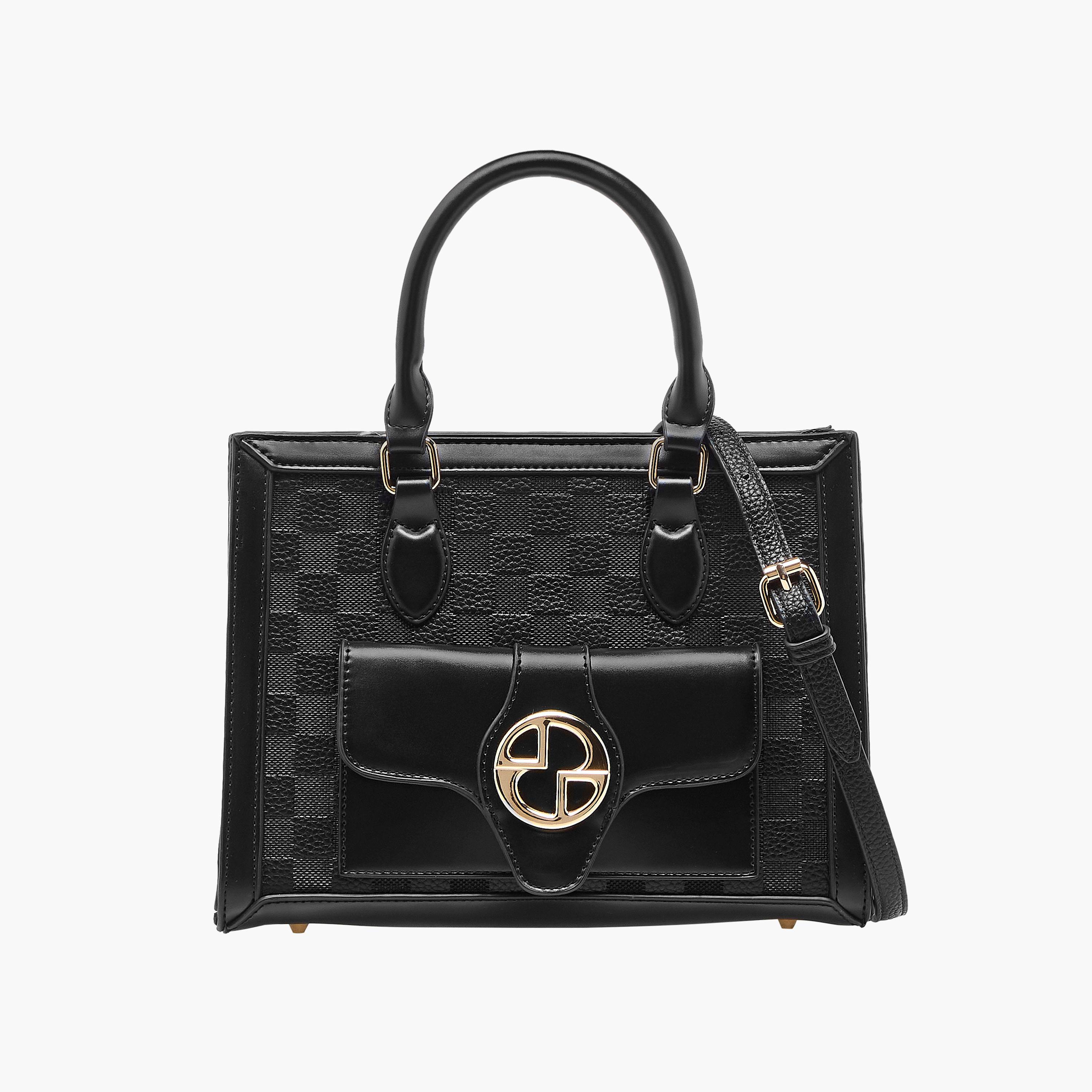 شنطة توت بنقوش كاروهات ومقبض مزدوج من ساشا-women-bagsandwallets-handbags-image-1