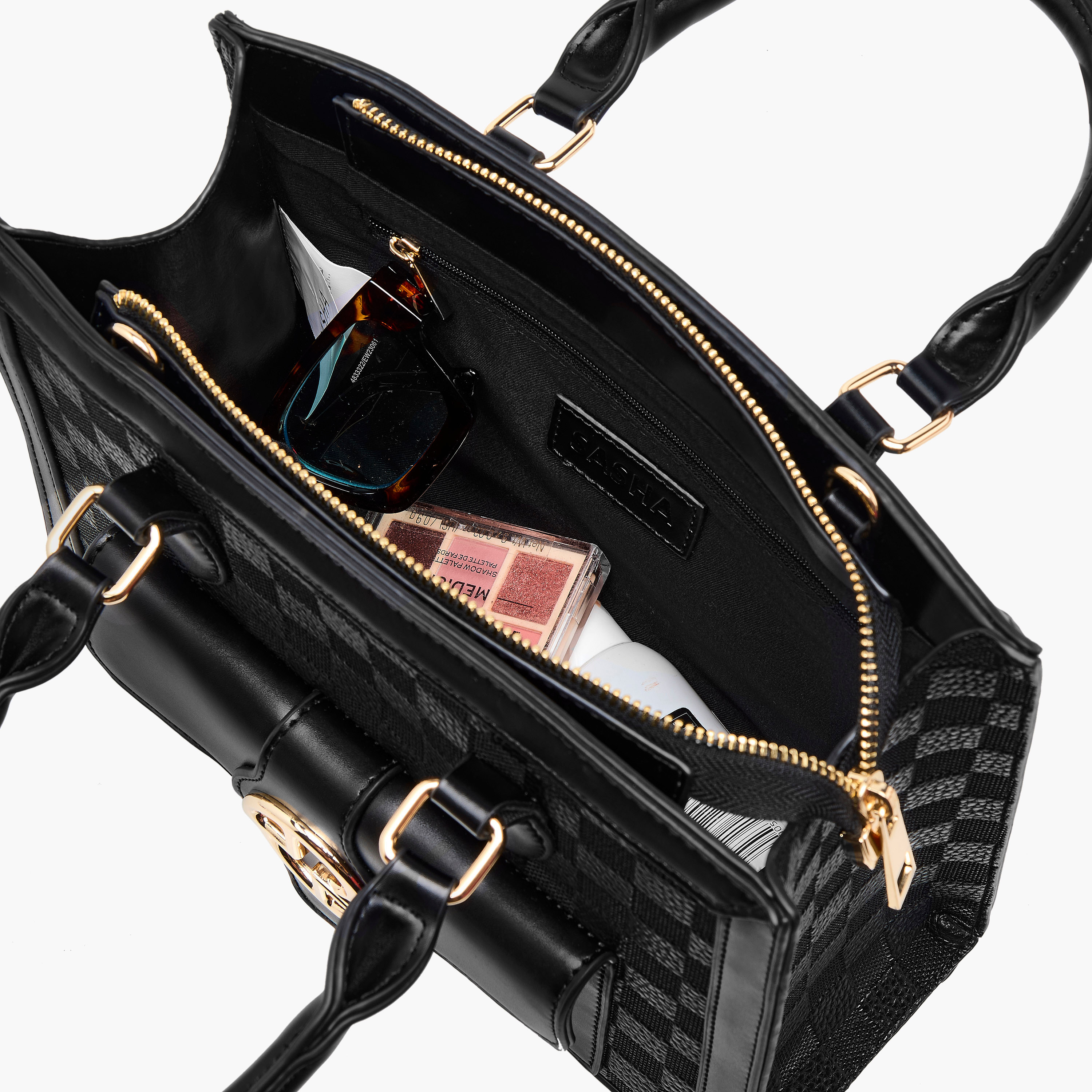 شنطة توت بنقوش كاروهات ومقبض مزدوج من ساشا-women-bagsandwallets-handbags-image-8