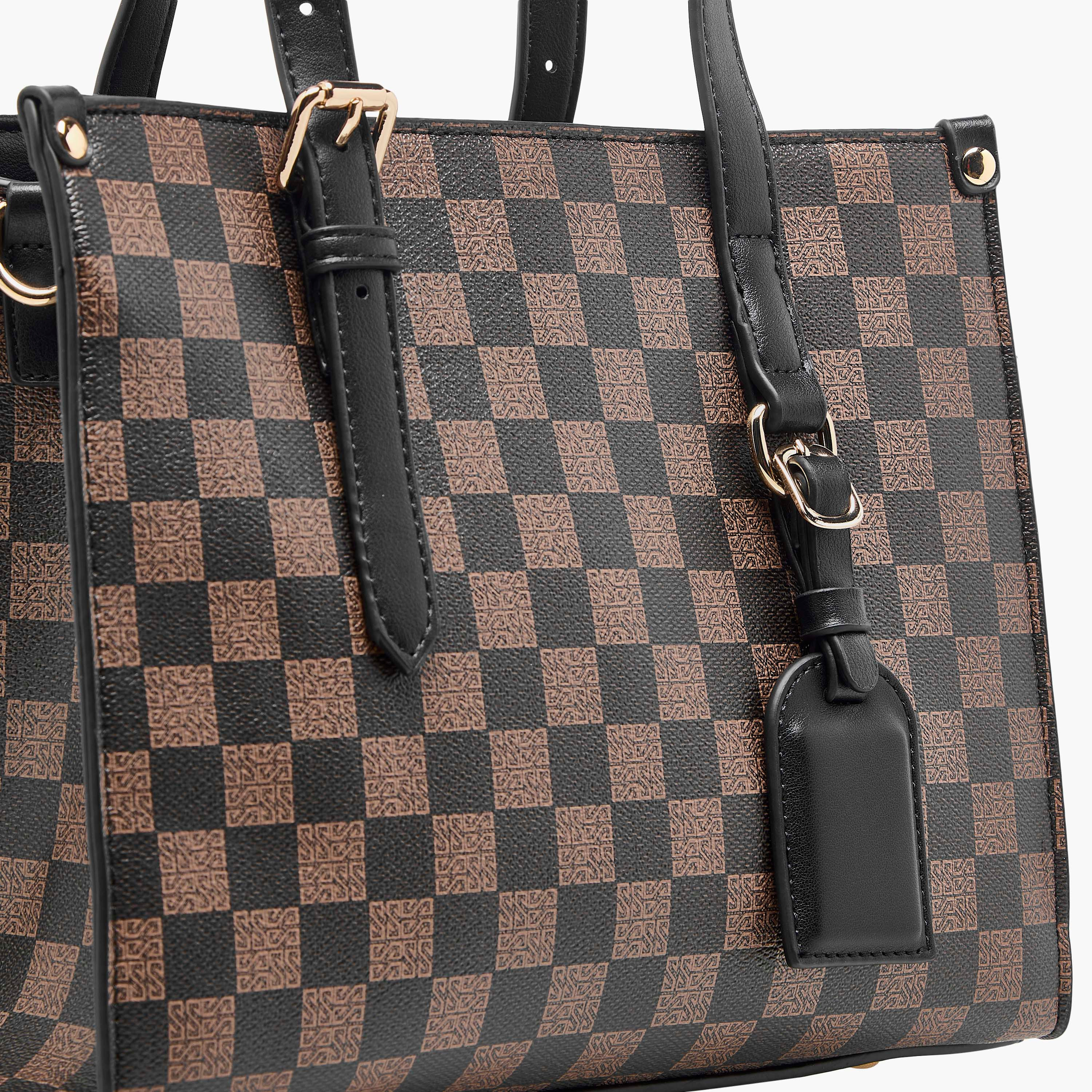 شنطة توت كاروهات بمقبض مزدوج وسحاب إغلاق من ساشا-women-bagsandwallets-handbags-image-5