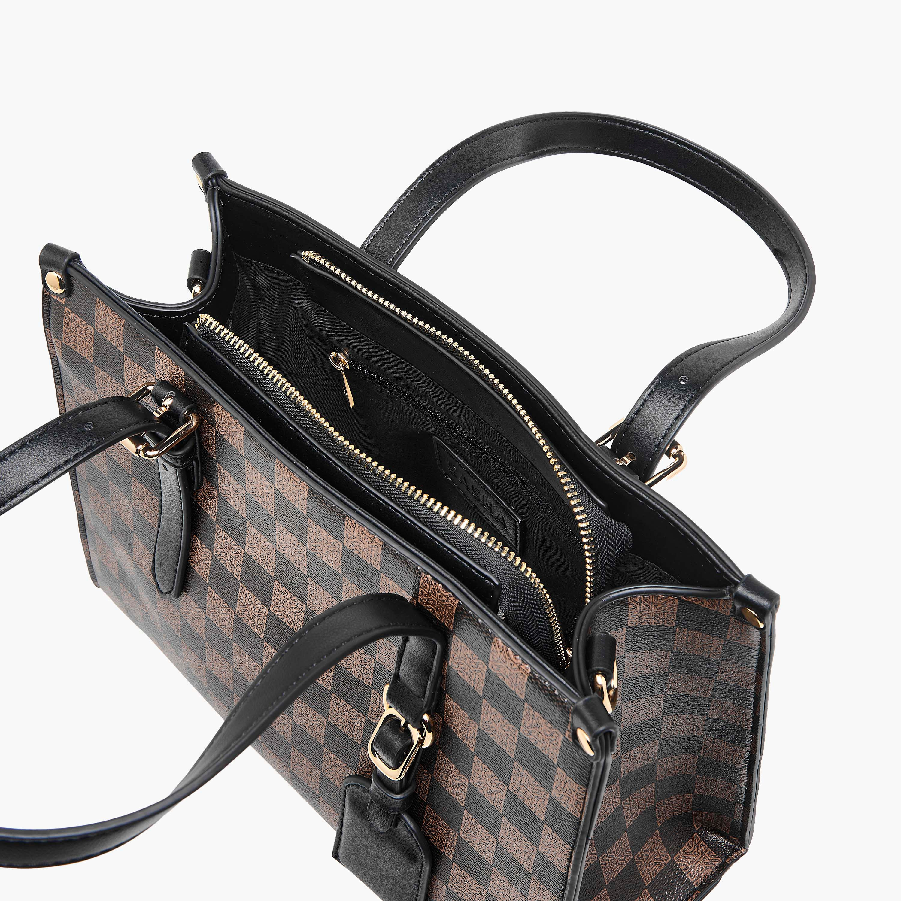 شنطة توت كاروهات بمقبض مزدوج وسحاب إغلاق من ساشا-women-bagsandwallets-handbags-image-8