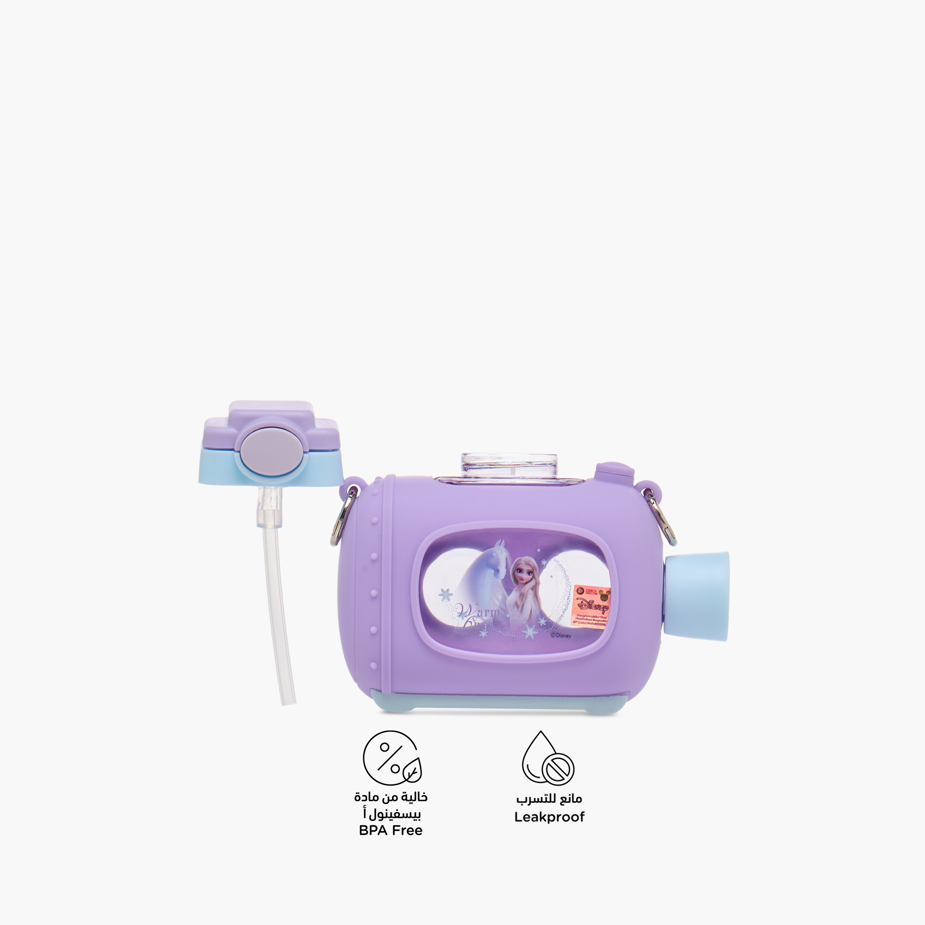 قارورة مياه بحزام قابل للفصل وقشّة وطبعات إلسا من ديزني - 680 مل-school-waterbottles-image-5