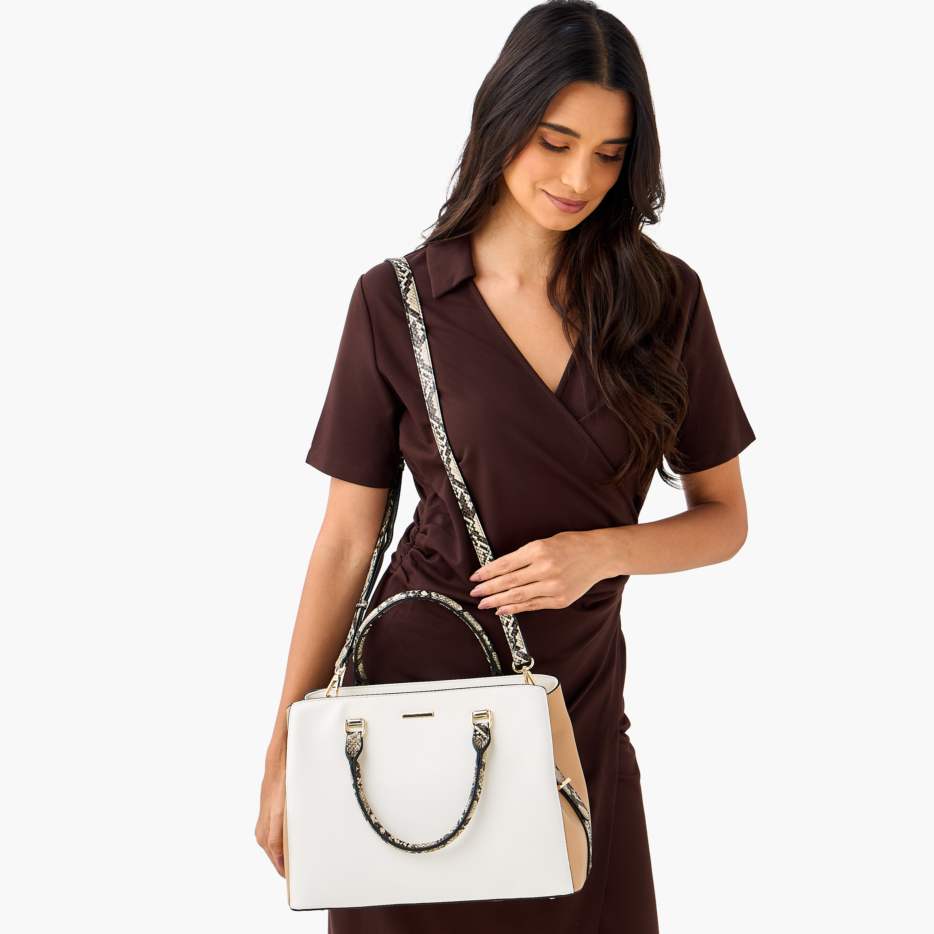 Sasha Solid Tote Bag with Detachable Strap and Zip Closure-women-bagsandwallets-handbags-image-2