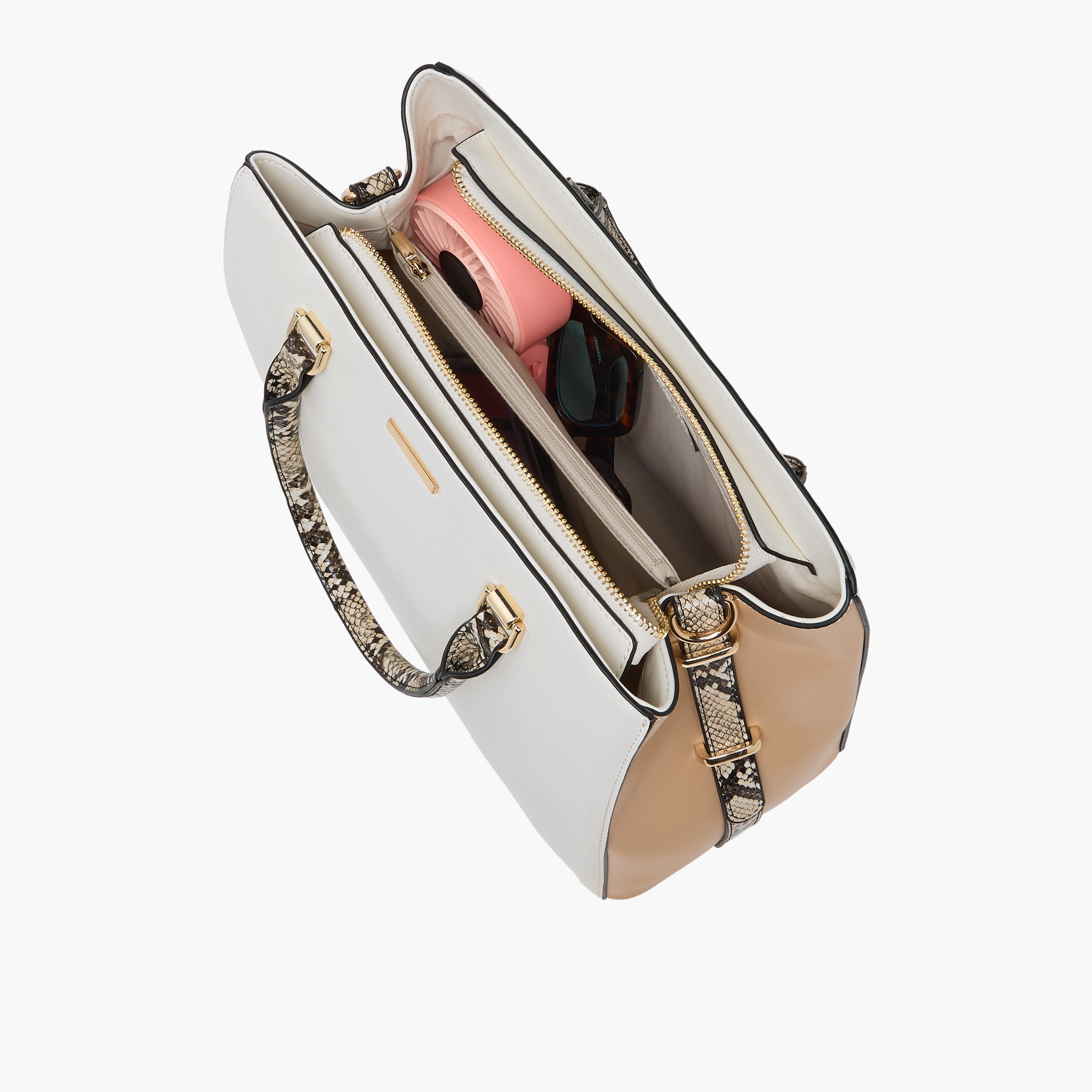 Sasha Solid Tote Bag with Detachable Strap and Zip Closure-women-bagsandwallets-handbags-image-9