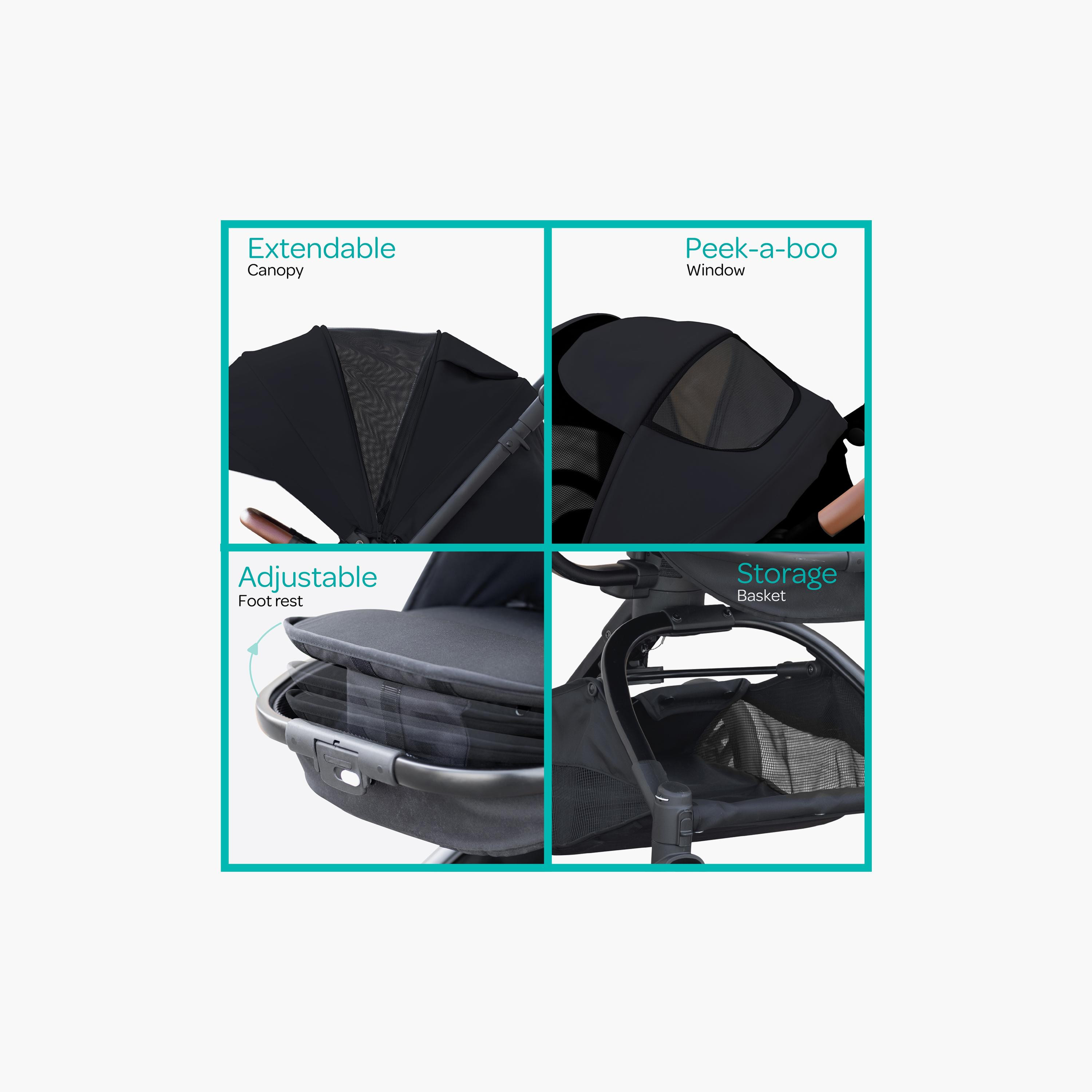 Moon Riche Advanced Baby Stroller with 360° Rotating Handle - Black-baby-gear-strollersandprams-strollers-image-3
