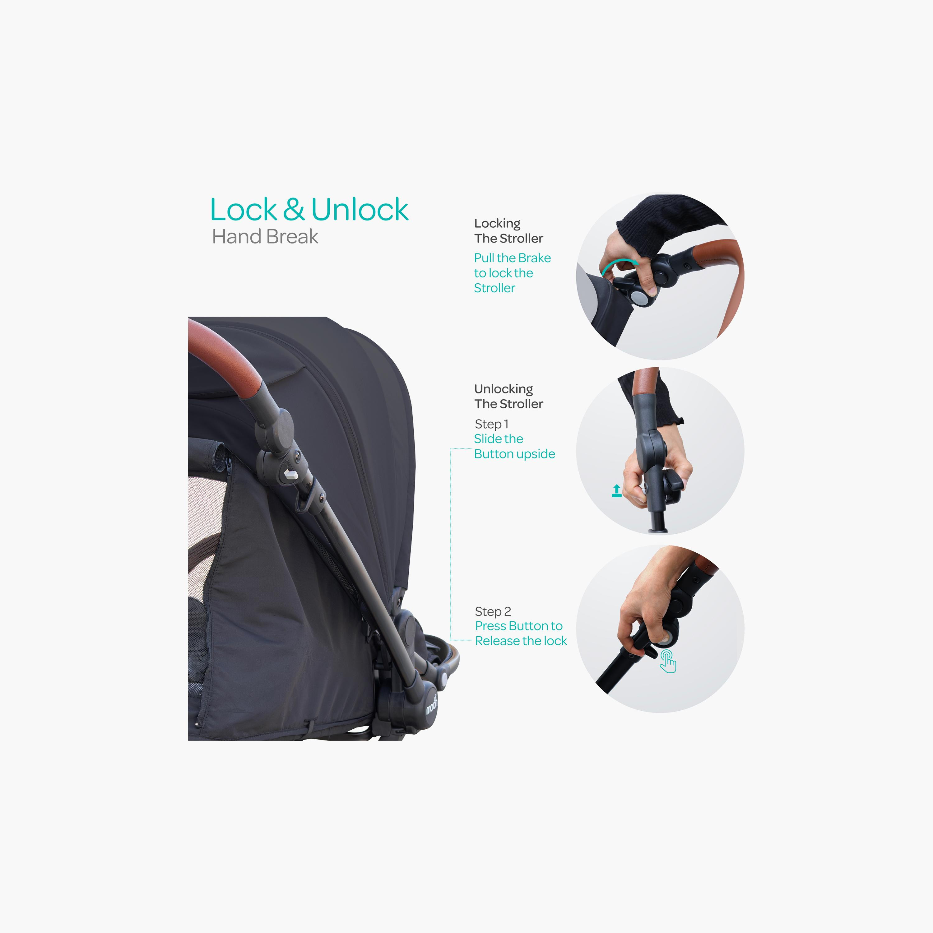 Moon Riche Advanced Baby Stroller with 360° Rotating Handle - Black-baby-gear-strollersandprams-strollers-image-6