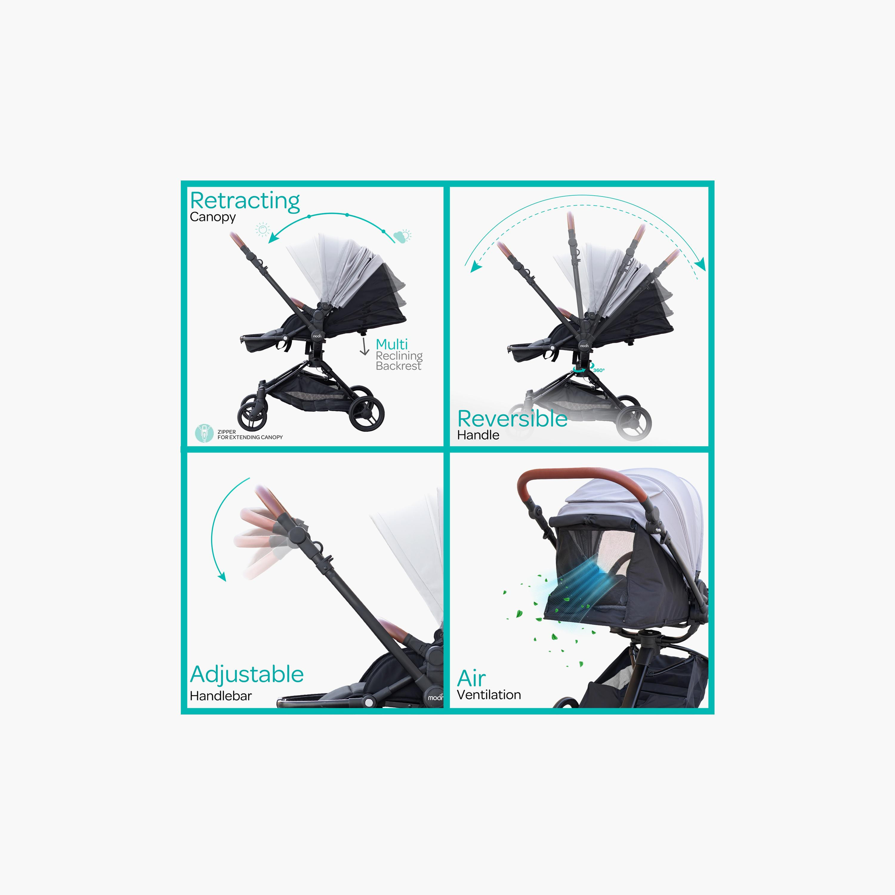 Moon Riche Advanced Baby Stroller with 360° Rotating Handle - Grey-baby-gear-strollersandprams-strollers-image-4