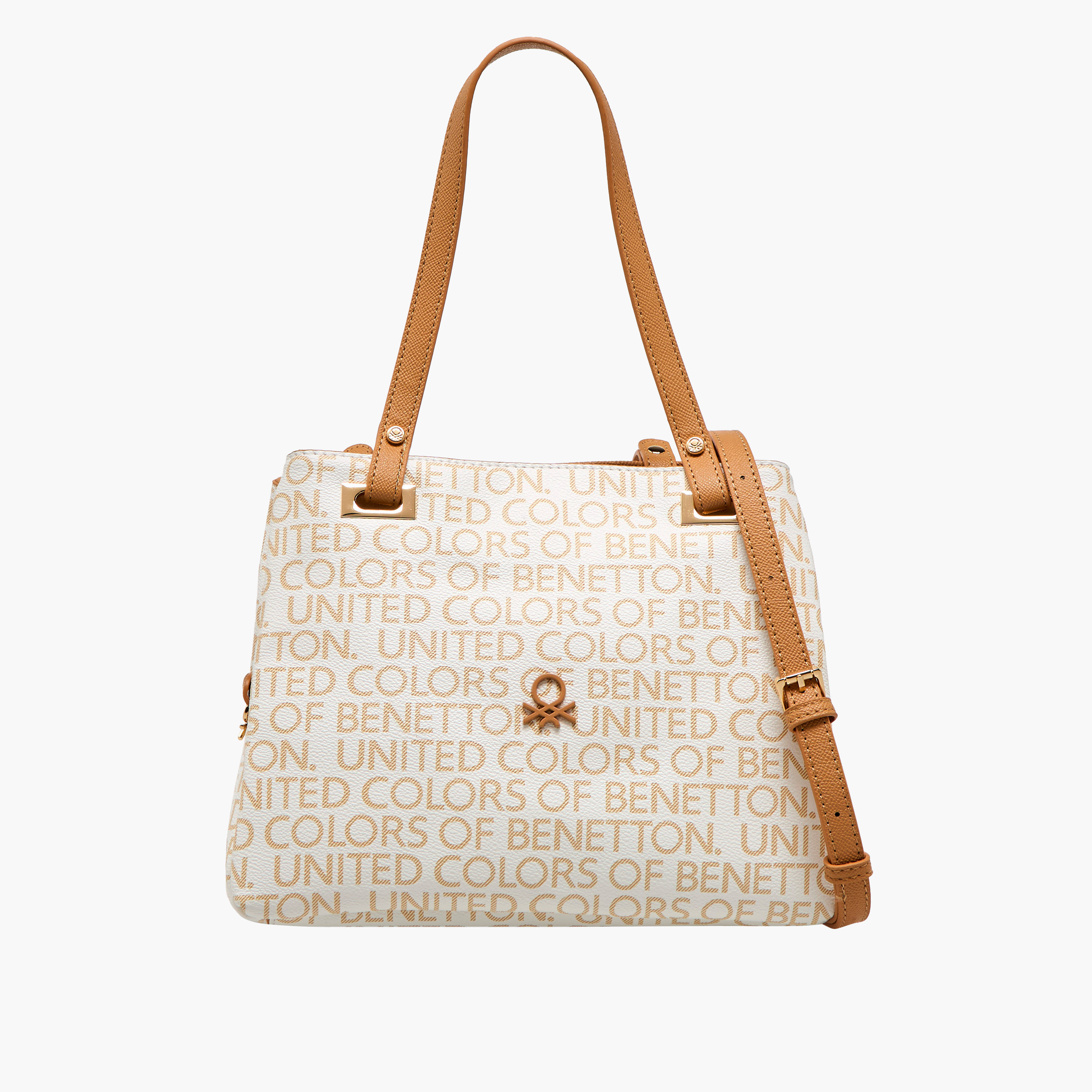 UCB Monogram Print Tote Bag with Double Handle-women-bagsandwallets-handbags-image-1