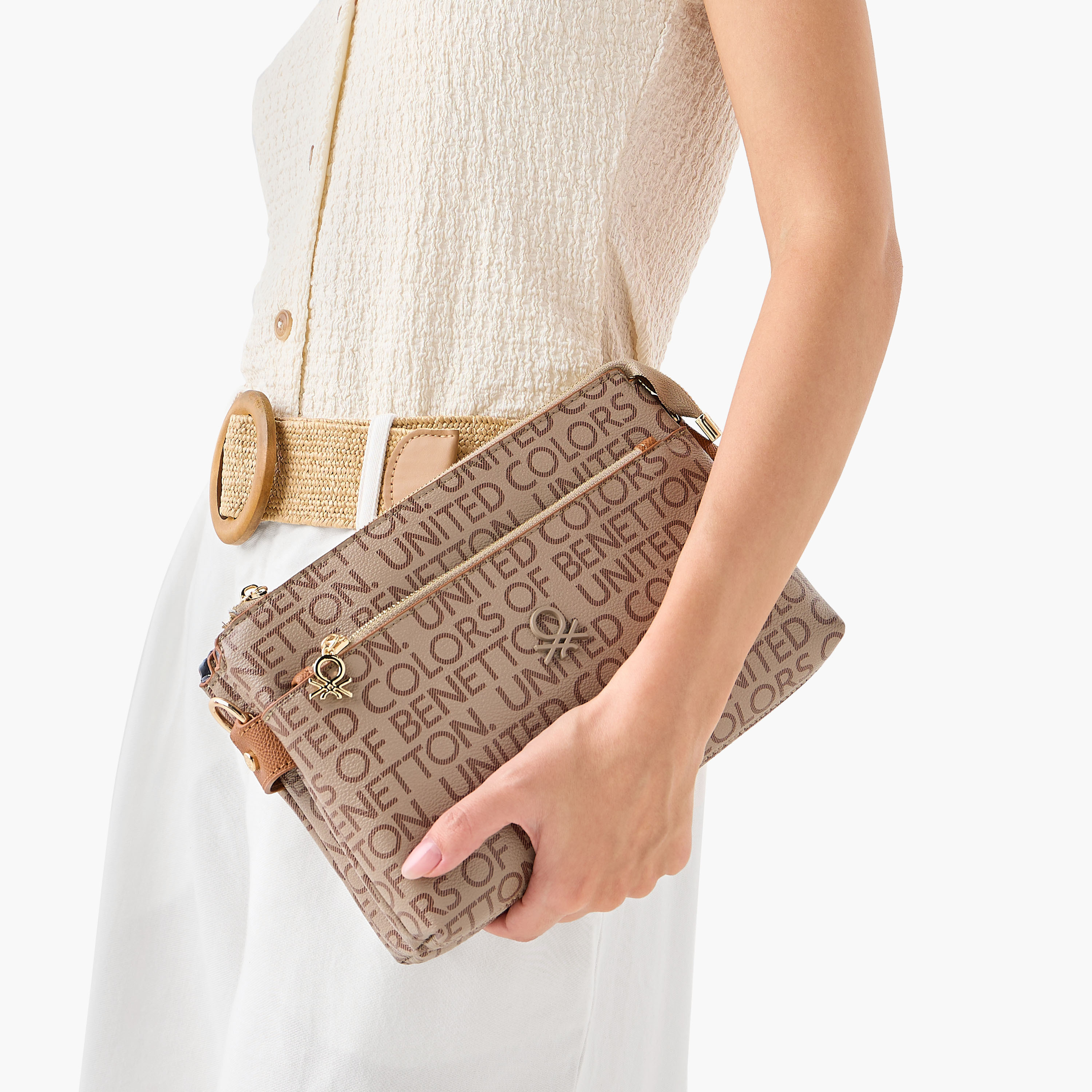 UCB Monogram Print Crossbody Bag with Detachable Strap and Zip Closure-women-bagsandwallets-handbags-image-2