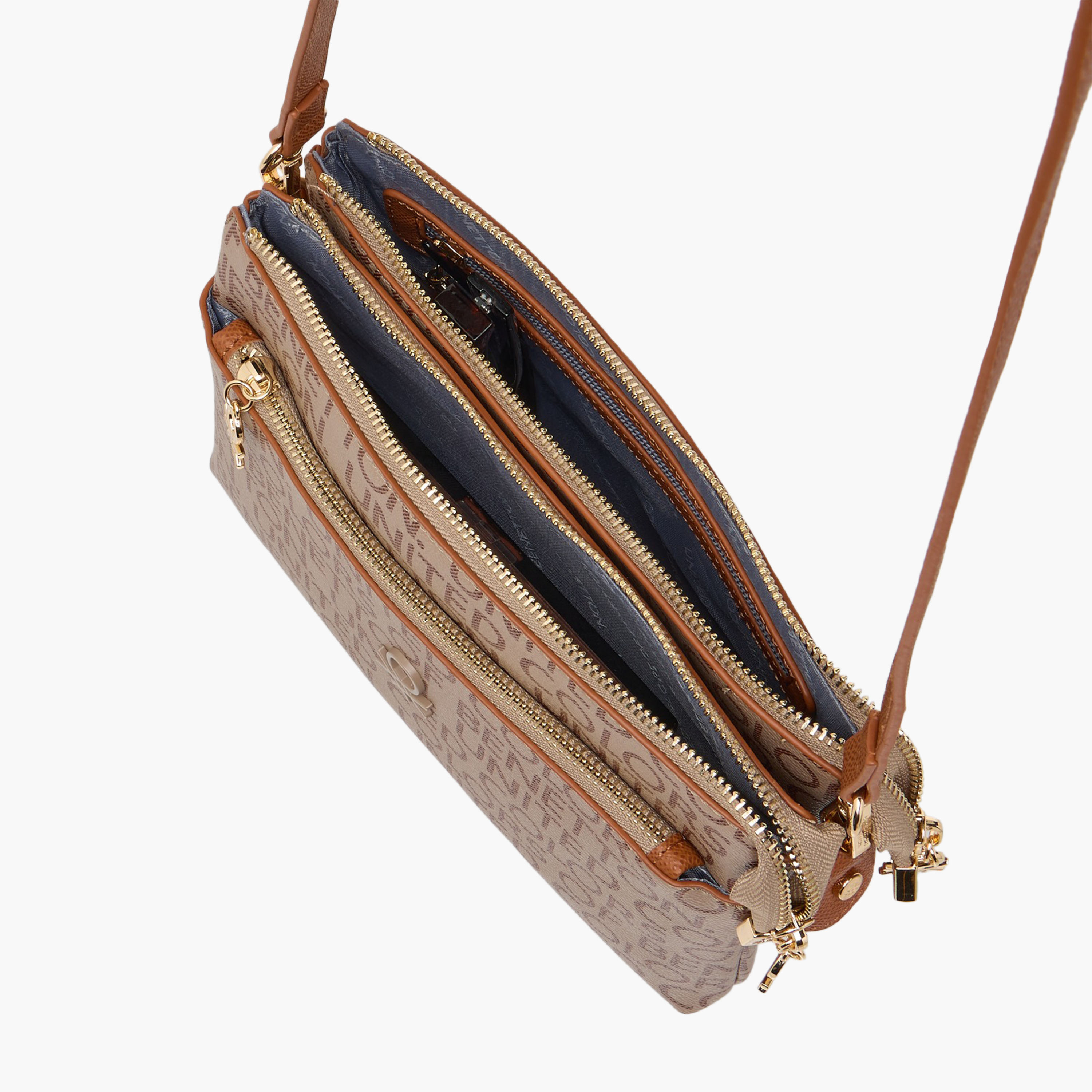 UCB Monogram Print Crossbody Bag with Detachable Strap and Zip Closure-women-bagsandwallets-handbags-image-9