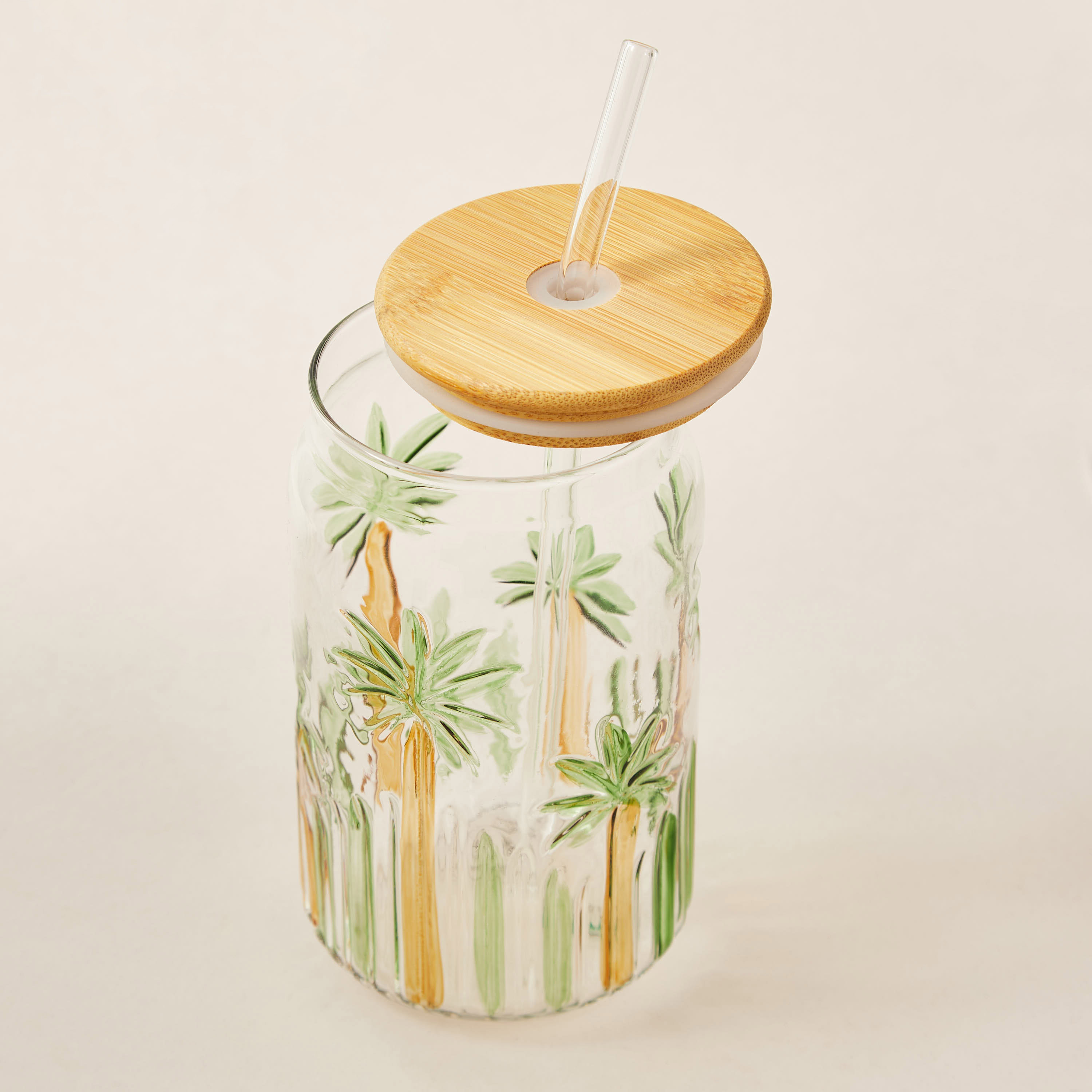 Palm Tree Print Glass Sipper with Lid - 530 ml-household-dining-teaandcoffee-travelmugsandsippers-image-3