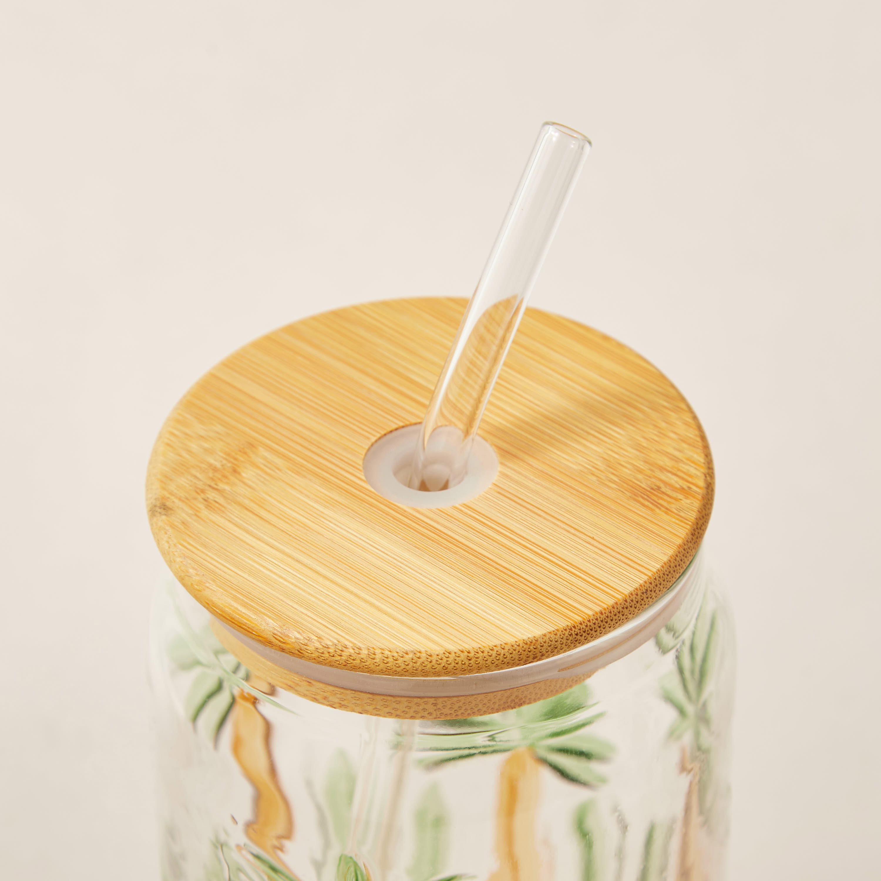 Palm Tree Print Glass Sipper with Lid - 530 ml-household-dining-teaandcoffee-travelmugsandsippers-image-4