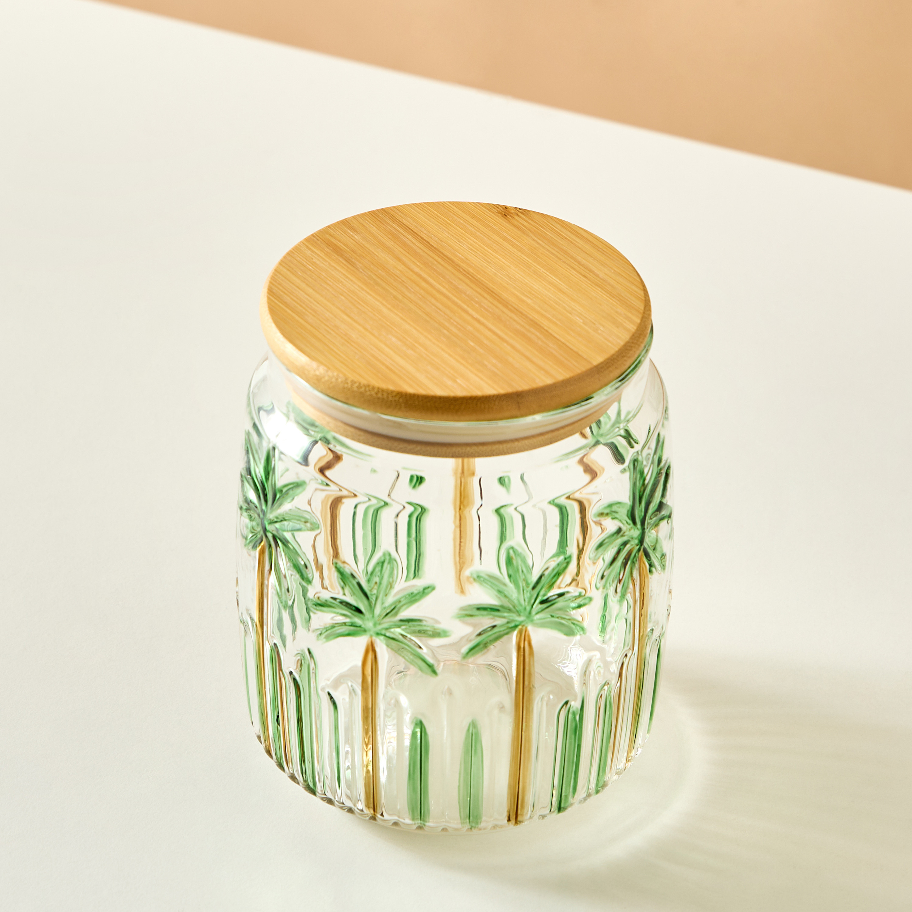 Palm Tree Embossed Glass Canister - 800 ml-household-kitchen-foodstorage-containers-image-2