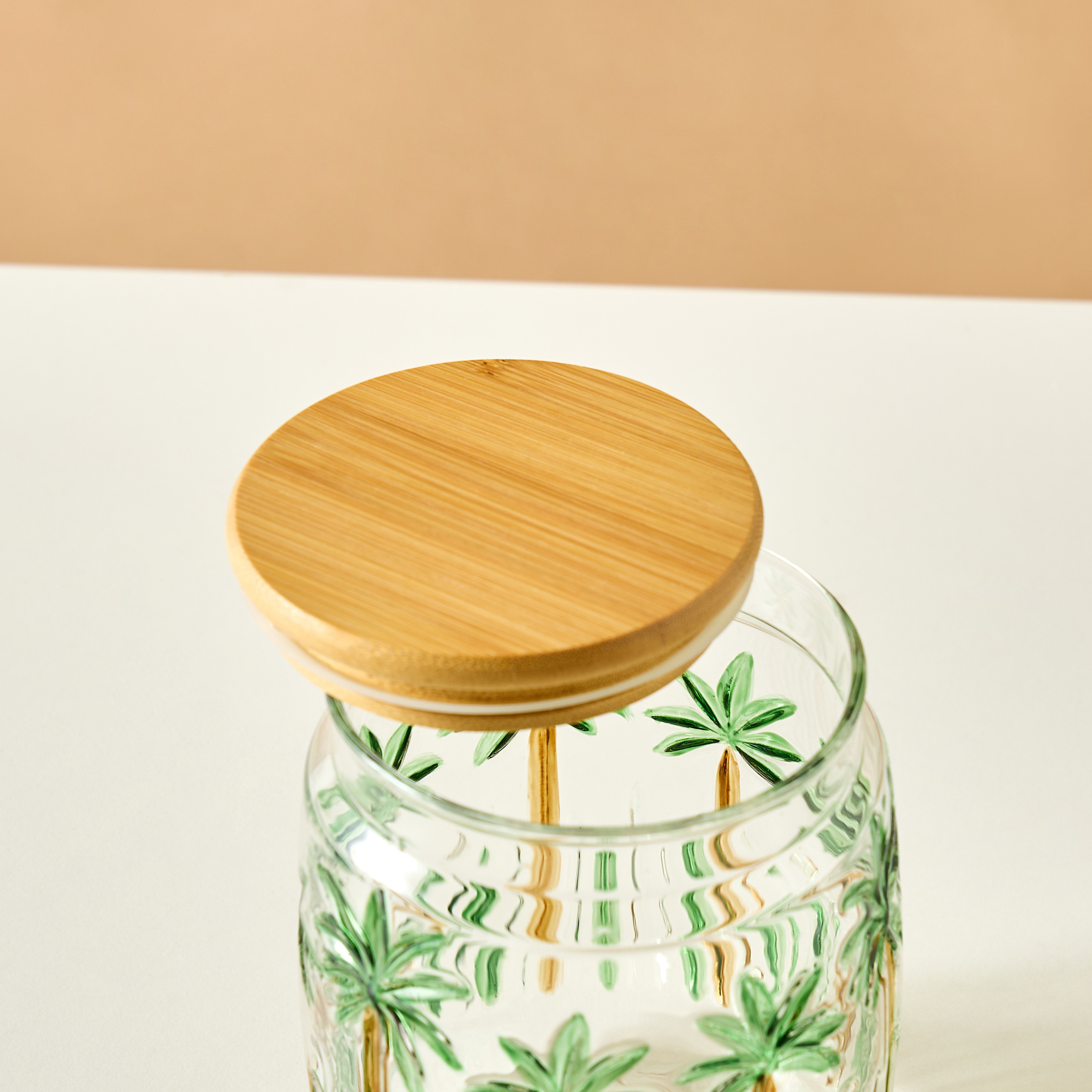 Palm Tree Embossed Glass Canister - 800 ml-household-kitchen-foodstorage-containers-image-4