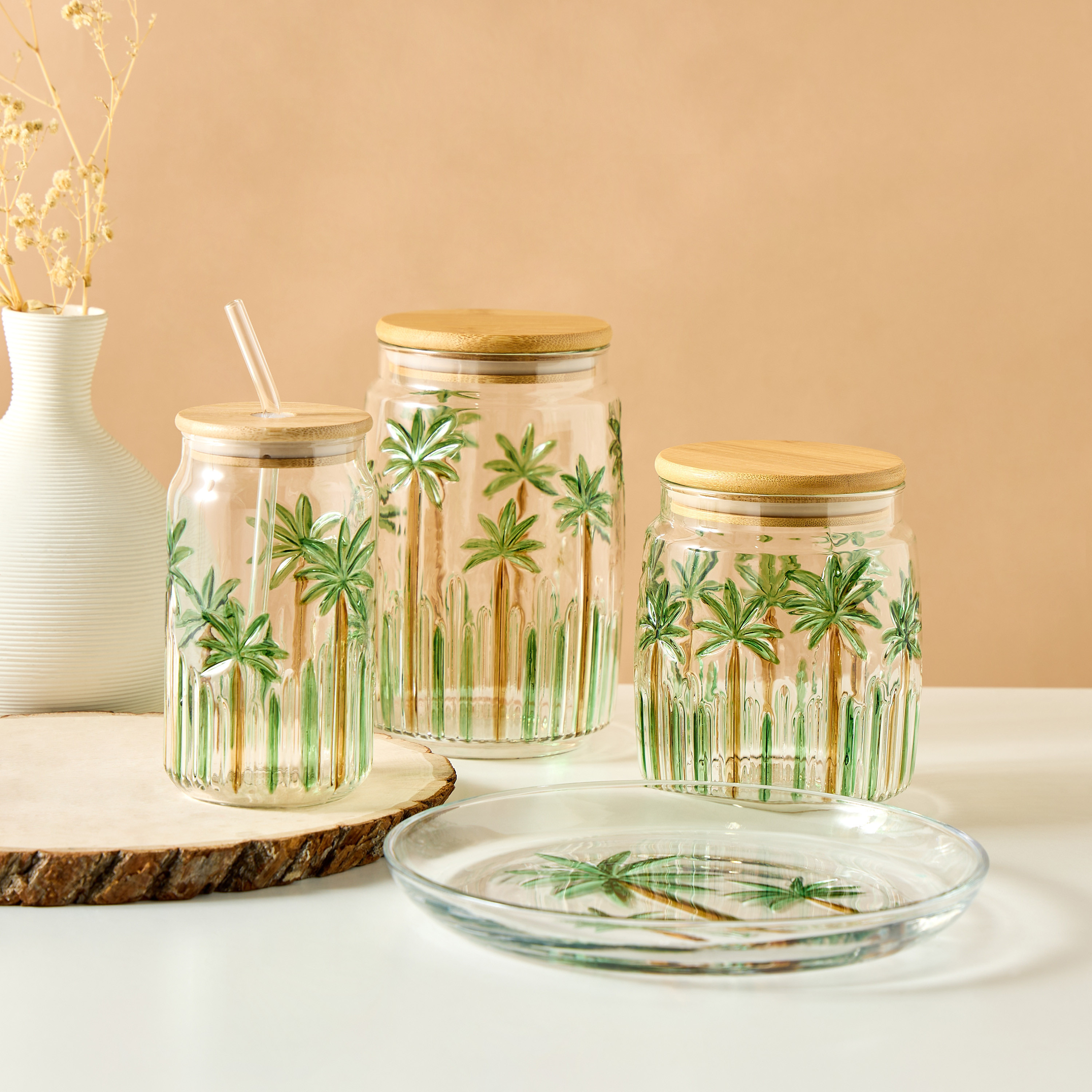 Palm Tree Embossed Glass Canister - 800 ml-household-kitchen-foodstorage-containers-image-5