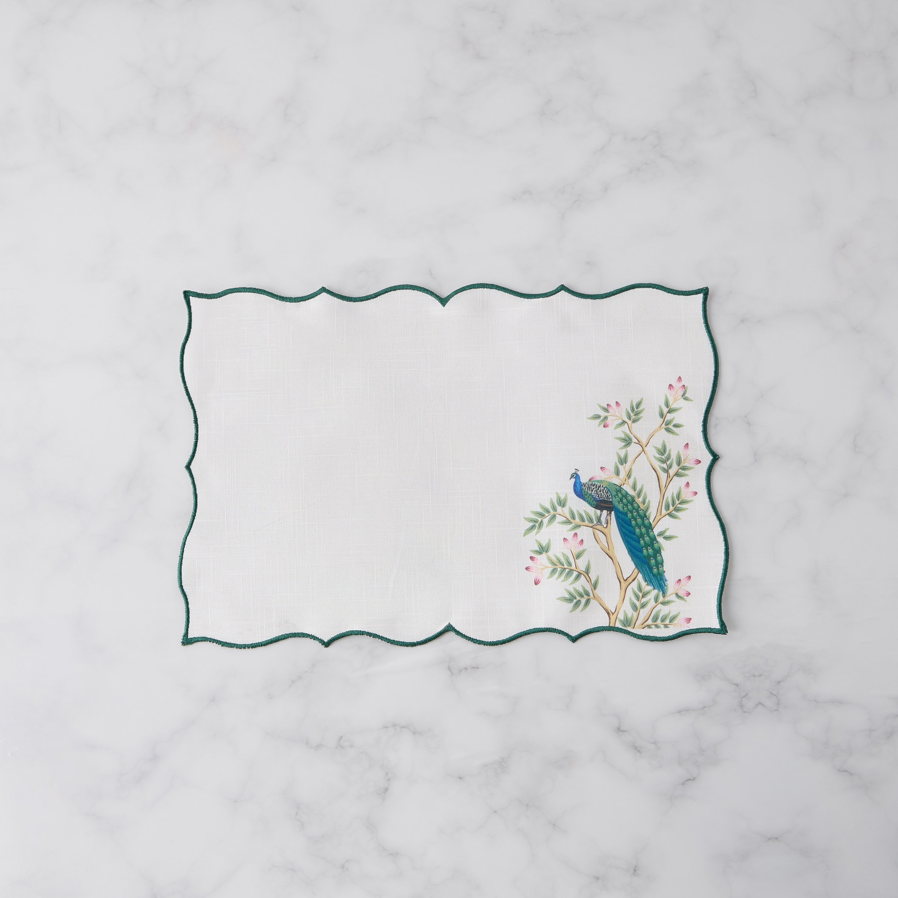 Peacock Printed 4-Piece Scallop Hem Placemat Set - 45x30 cms-household-dining-tablelinen-placemats-image-2