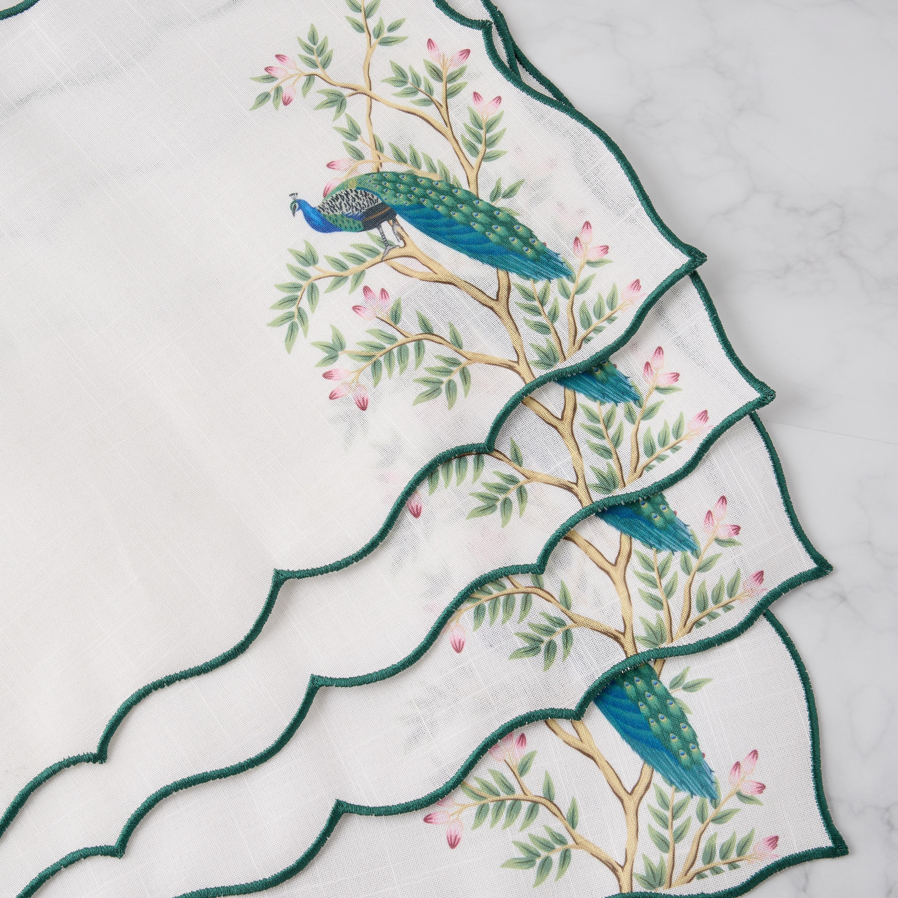 Peacock Printed 4-Piece Scallop Hem Placemat Set - 45x30 cms-household-dining-tablelinen-placemats-image-3